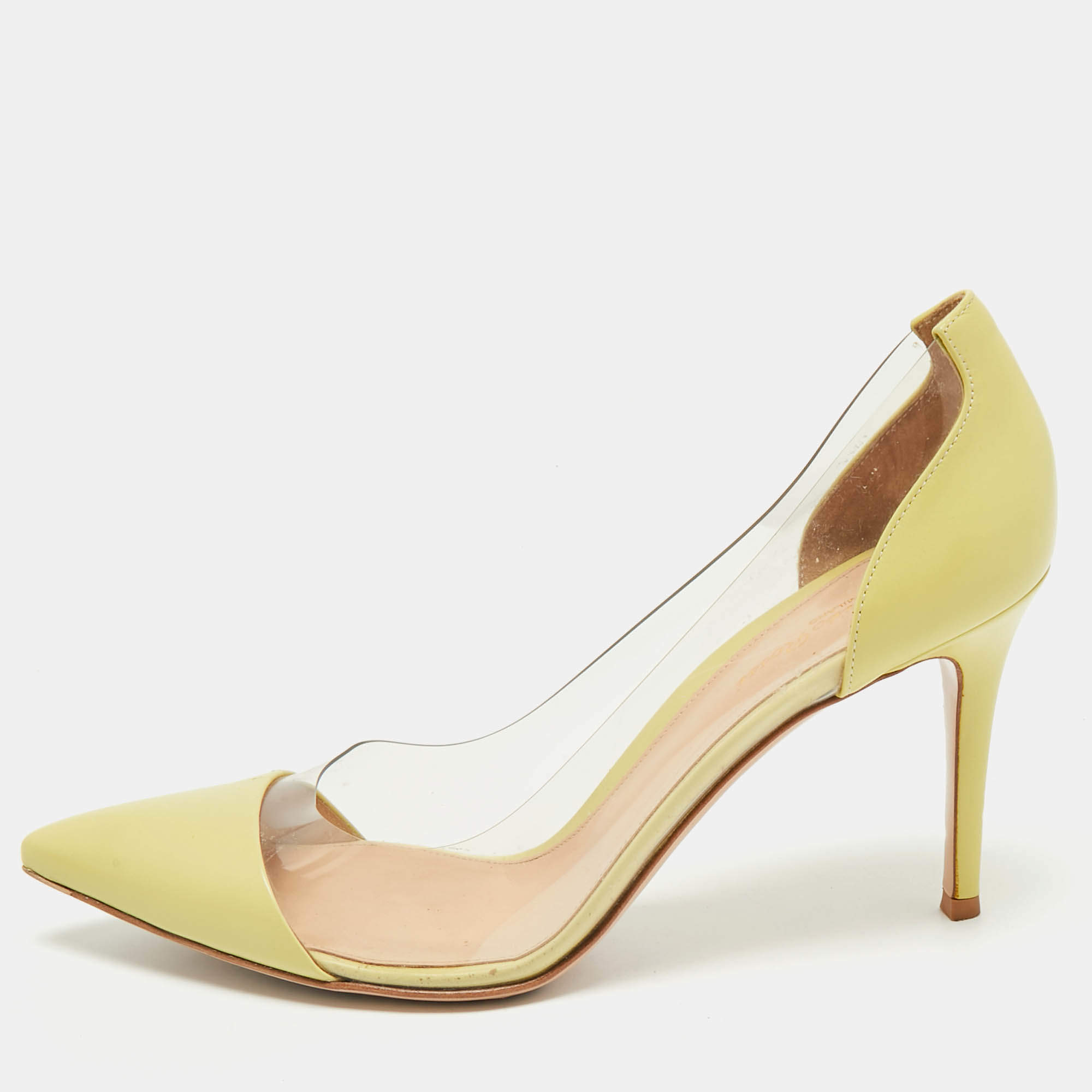 Pre Owned Gianvito Rossi Green Leather and PVC Plexi Pumps Size 41