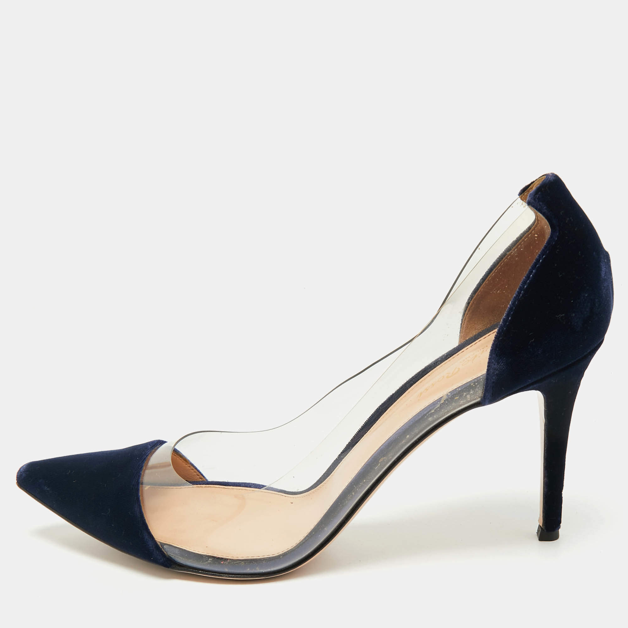 Pre Owned Gianvito Rossi Navy Blue PVC and Velvet Plexi Pumps Size 41.5