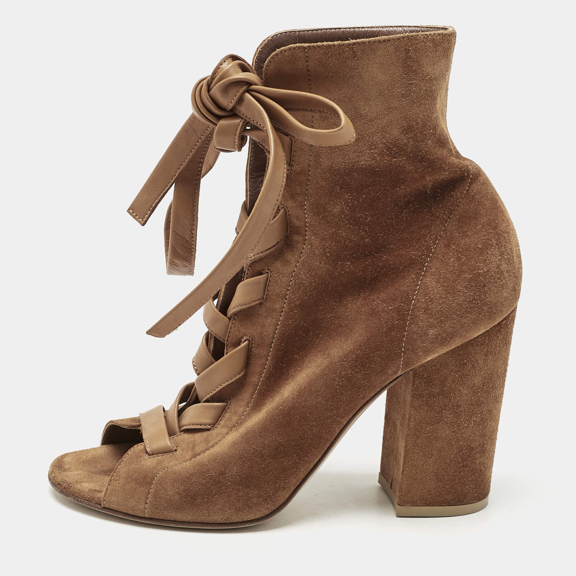 Pre Owned Gianvito Rossi Brown Suede Ankle Length Boots Size 37.5