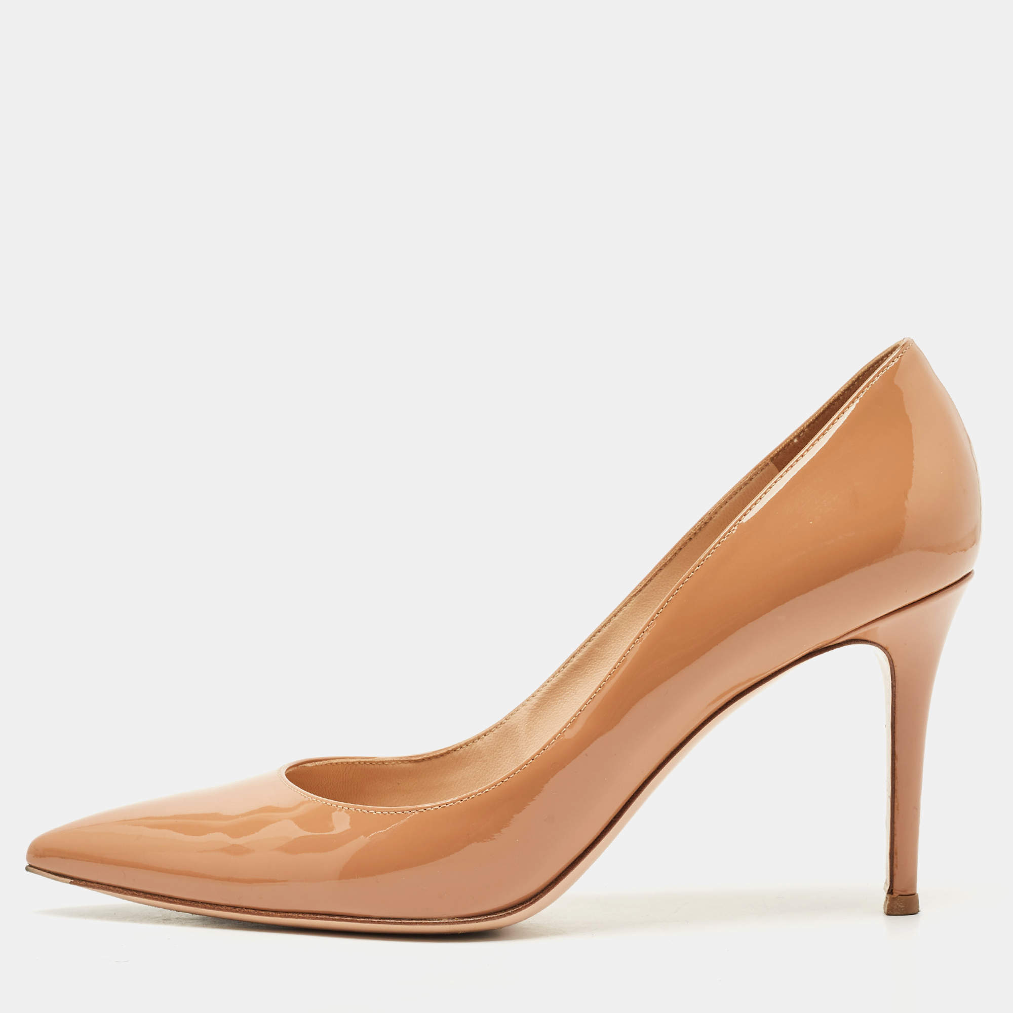 Pre Owned Gianvito Rossi Beige Patent Leather Gianvito 85 Pointed Toe Pumps Size 41