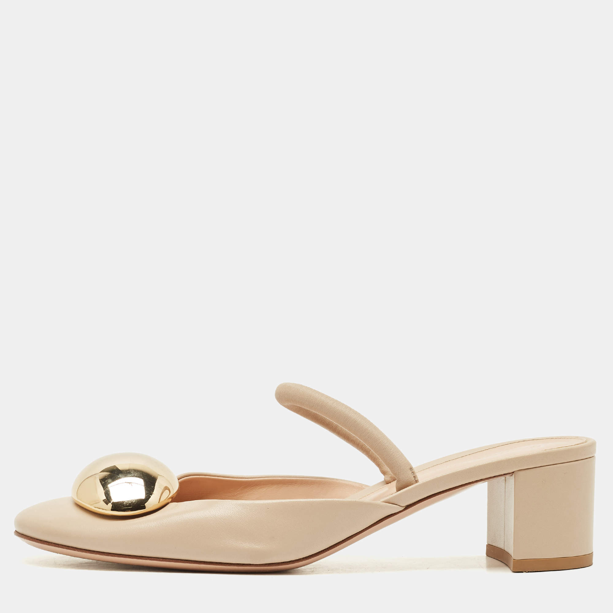 Pre Owned Gianvito Rossi Beige Leather Sphera Block Heel Pumps Size 40