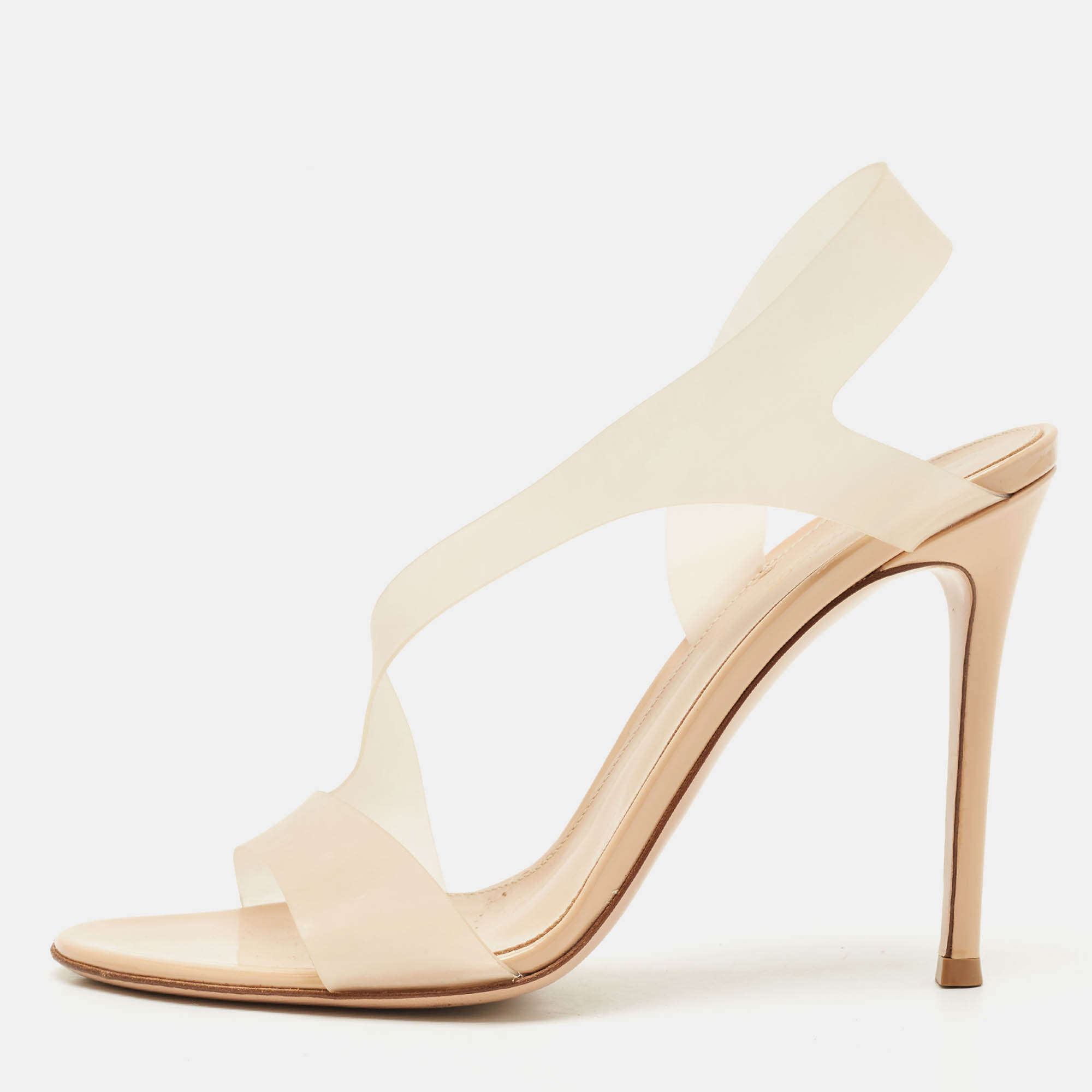 Pre Owned Gianvito Rossi Beige PVC Metropolis Slingback Sandals Size 39