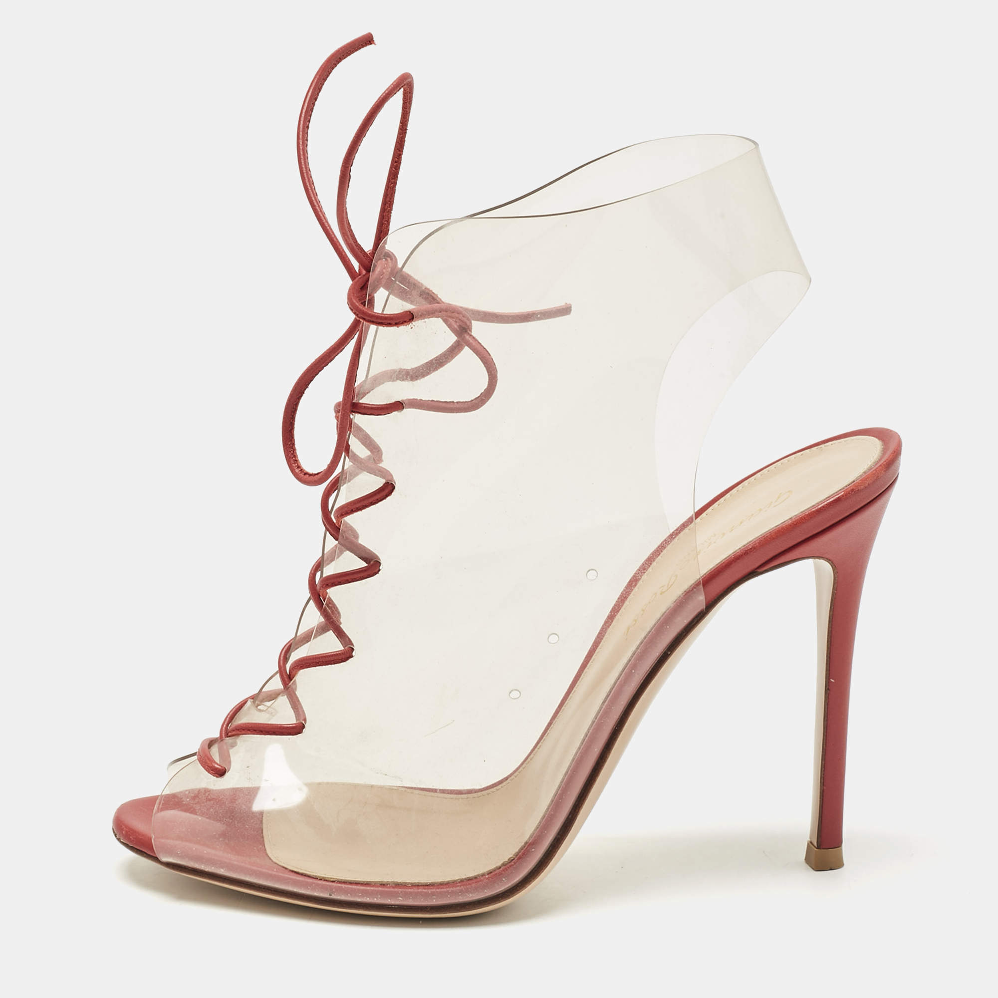 Pre Owned Gianvito Rossi Red PVC and Leather Helmut Boots Size 39