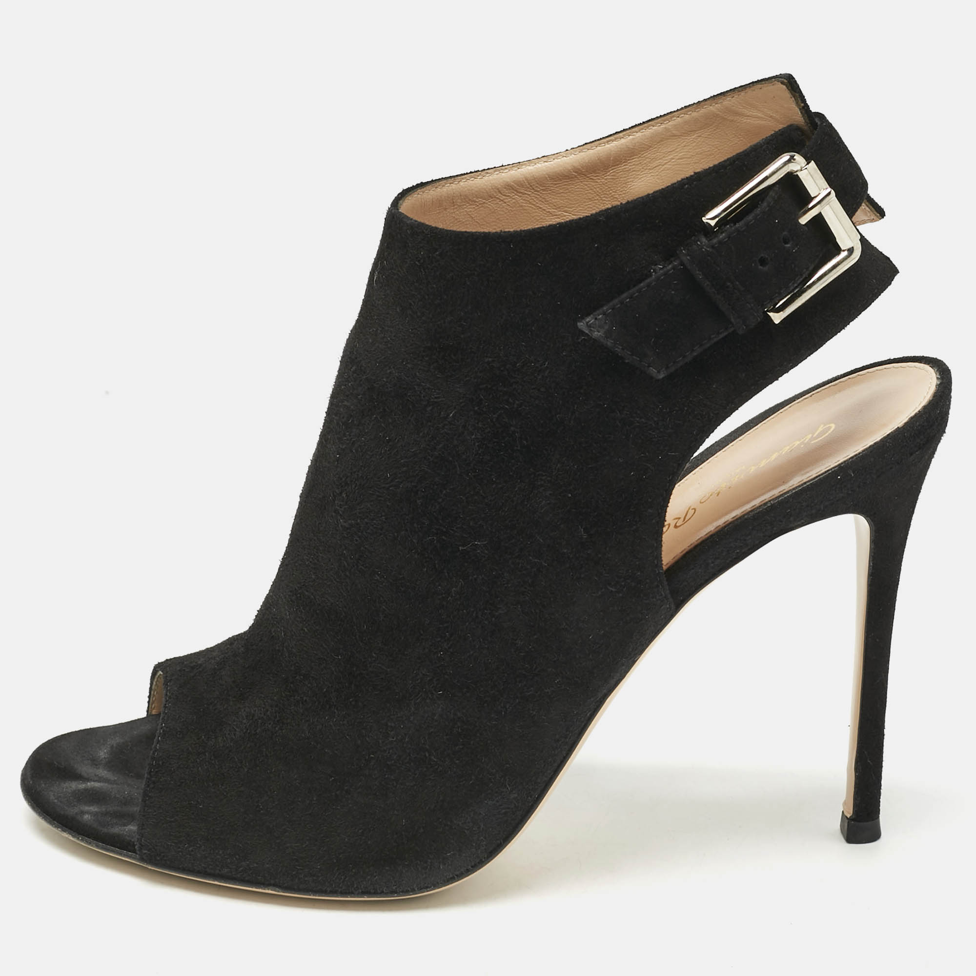 Pre Owned Gianvito Rossi Black Suede Open Toe Slingback Sandals Size 39.5