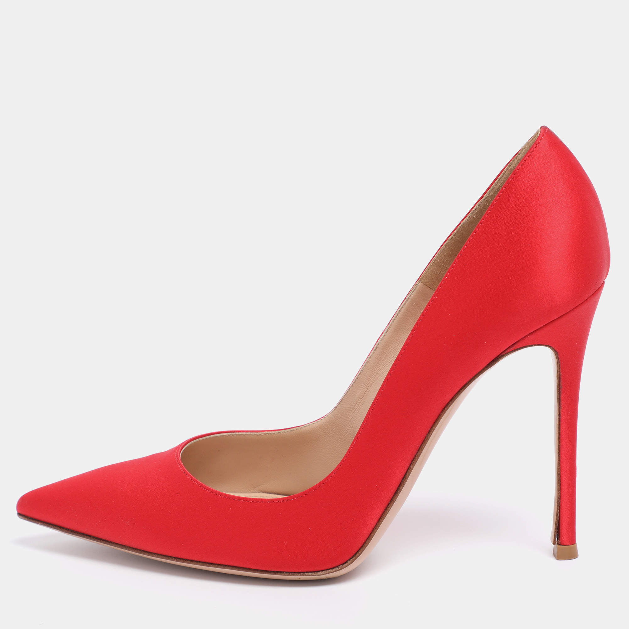 Pre Owned Gianvito Rossi Red Satin Pumps Size 40