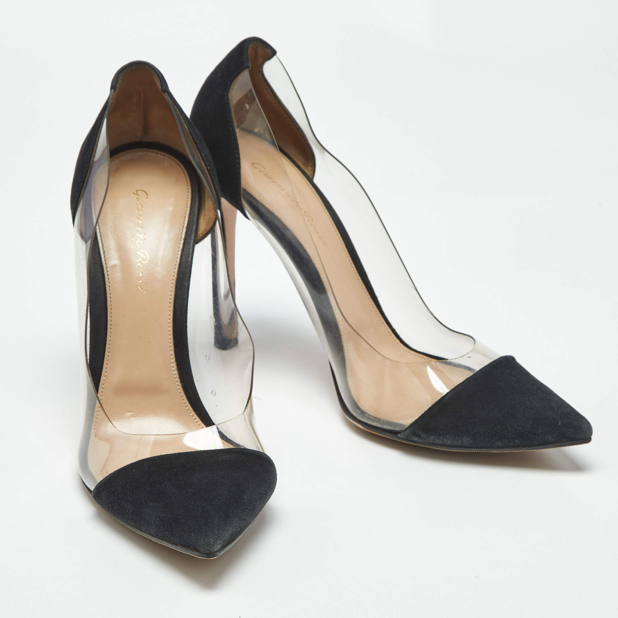 Pre Owned Gianvito Rossi Black/Transparent Suede and PVC Plexi Pumps Size 41