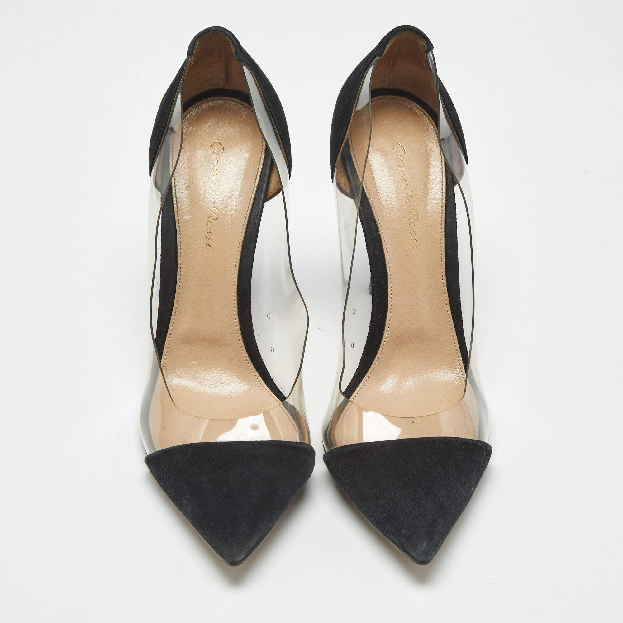 Pre Owned Gianvito Rossi Black/Transparent Suede and PVC Plexi Pumps Size 41