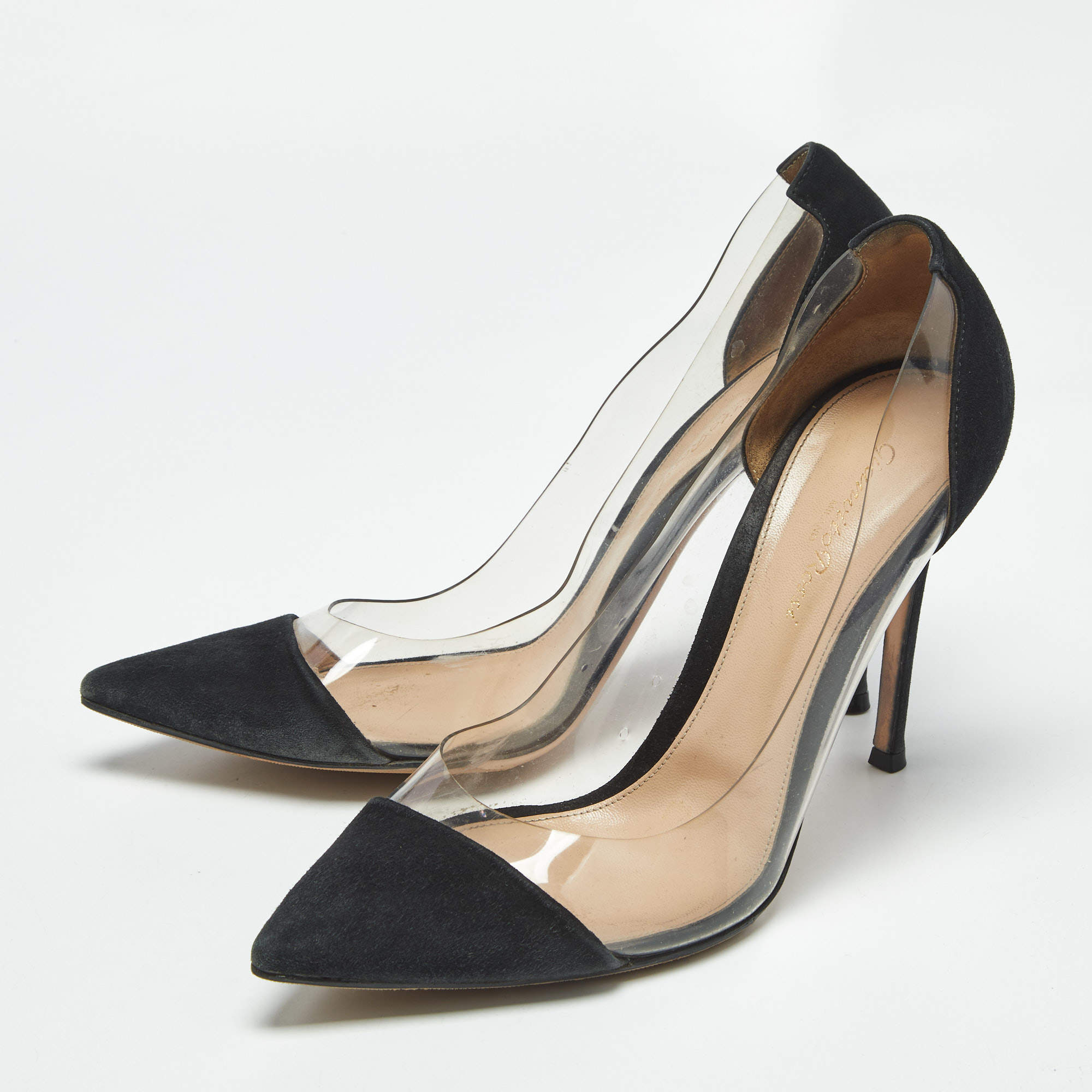 Pre Owned Gianvito Rossi Black/Transparent Suede and PVC Plexi Pumps Size 41