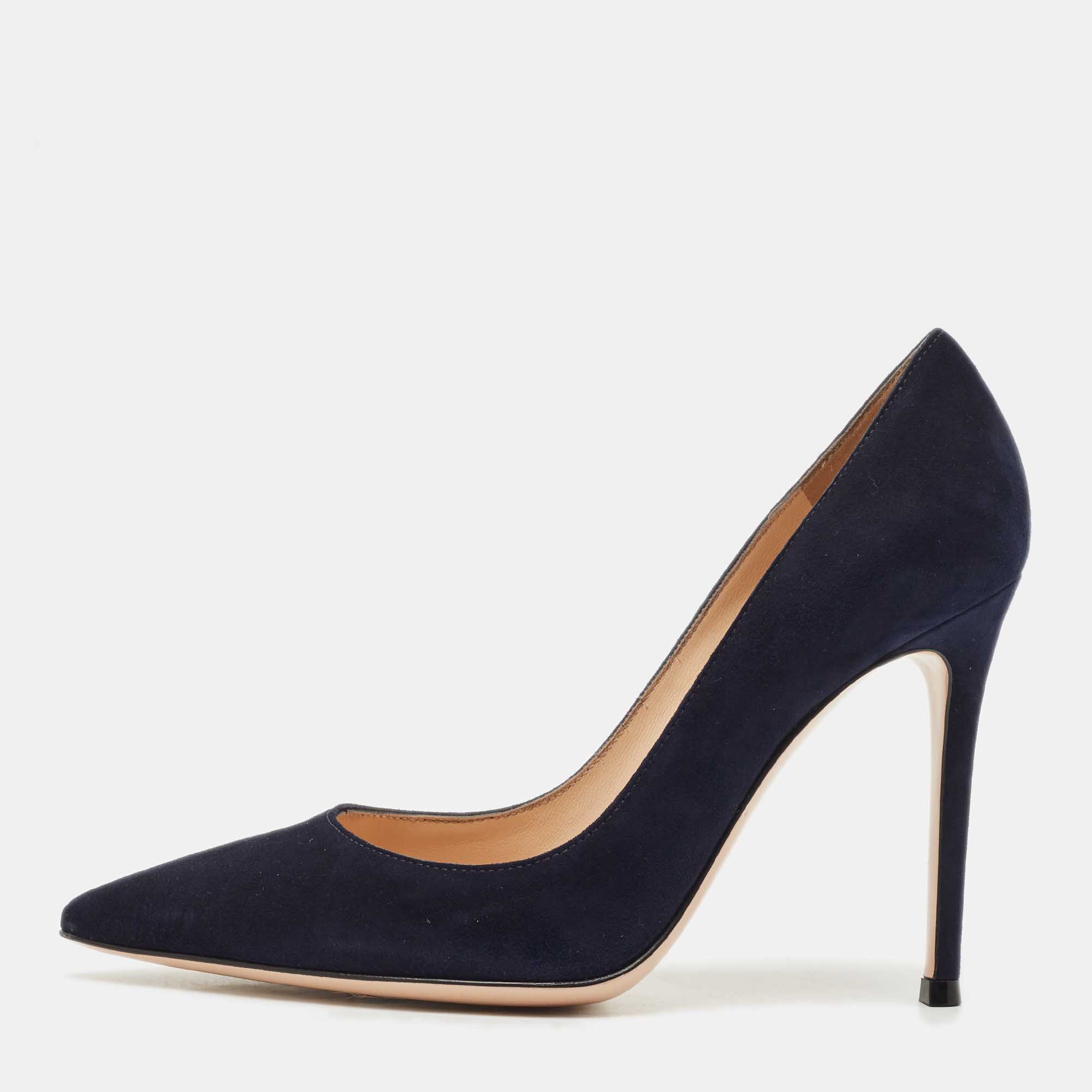 Pre Owned Gianvito Rossi Navy Blue Suede Gianvito Pumps Size 37