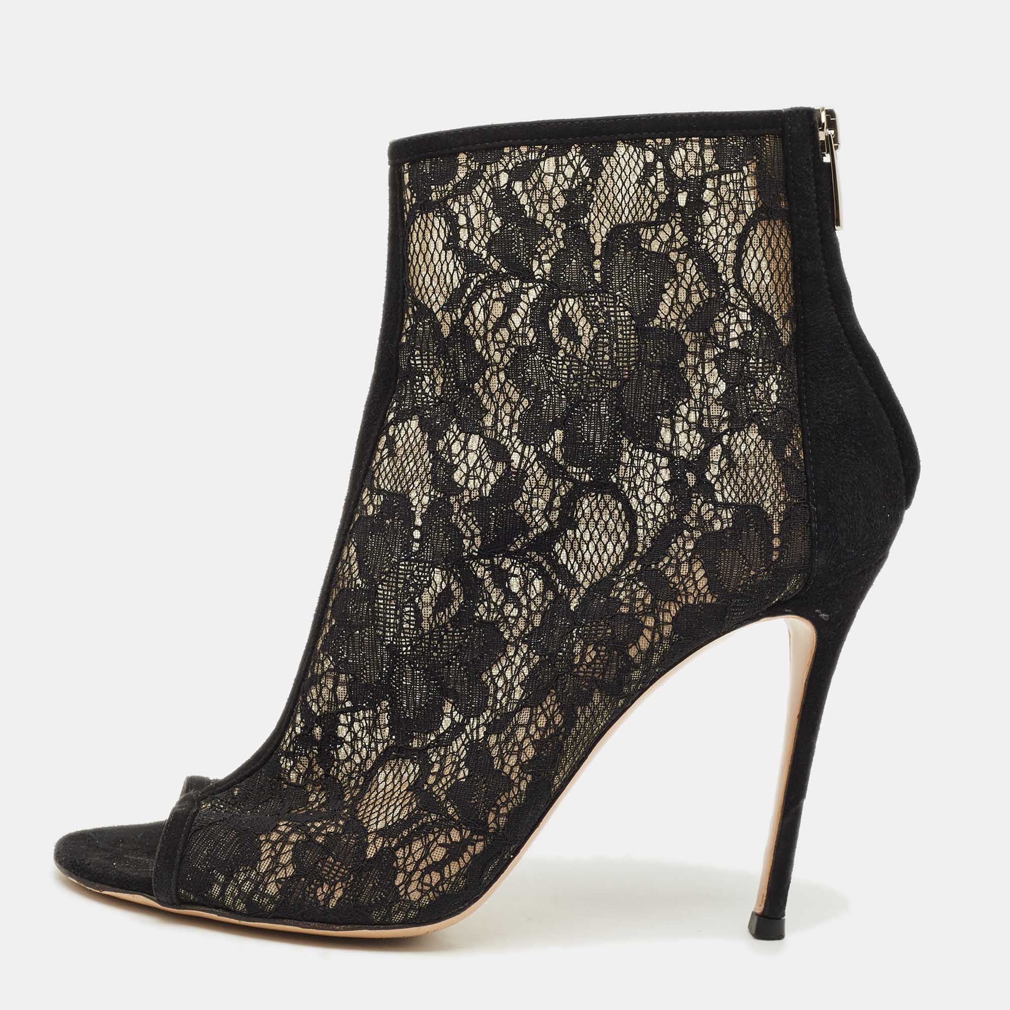 Pre Owned Gianvito Rossi Black Lace and Mesh Ankle Length Boots Size 39