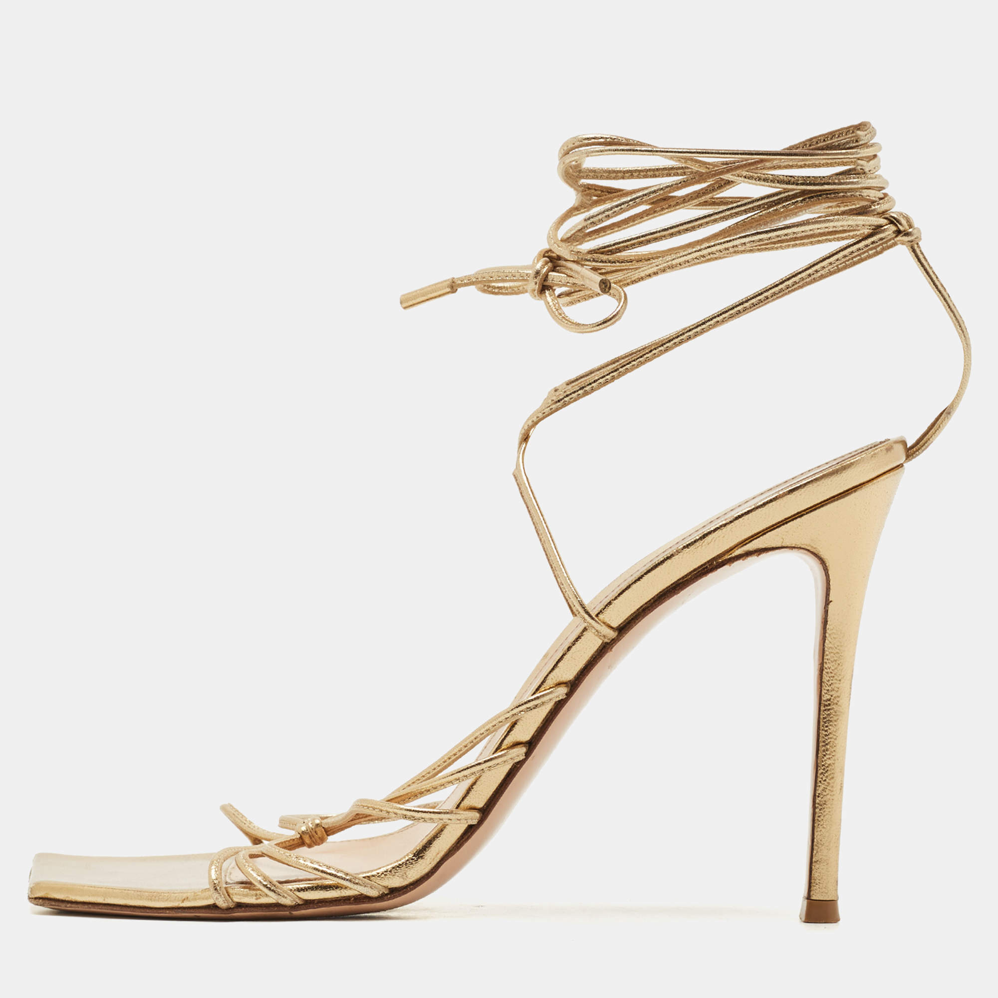 Pre Owned Gianvito Rossi Metallic Gold Leather Giza Wrapped Sandals Size 41