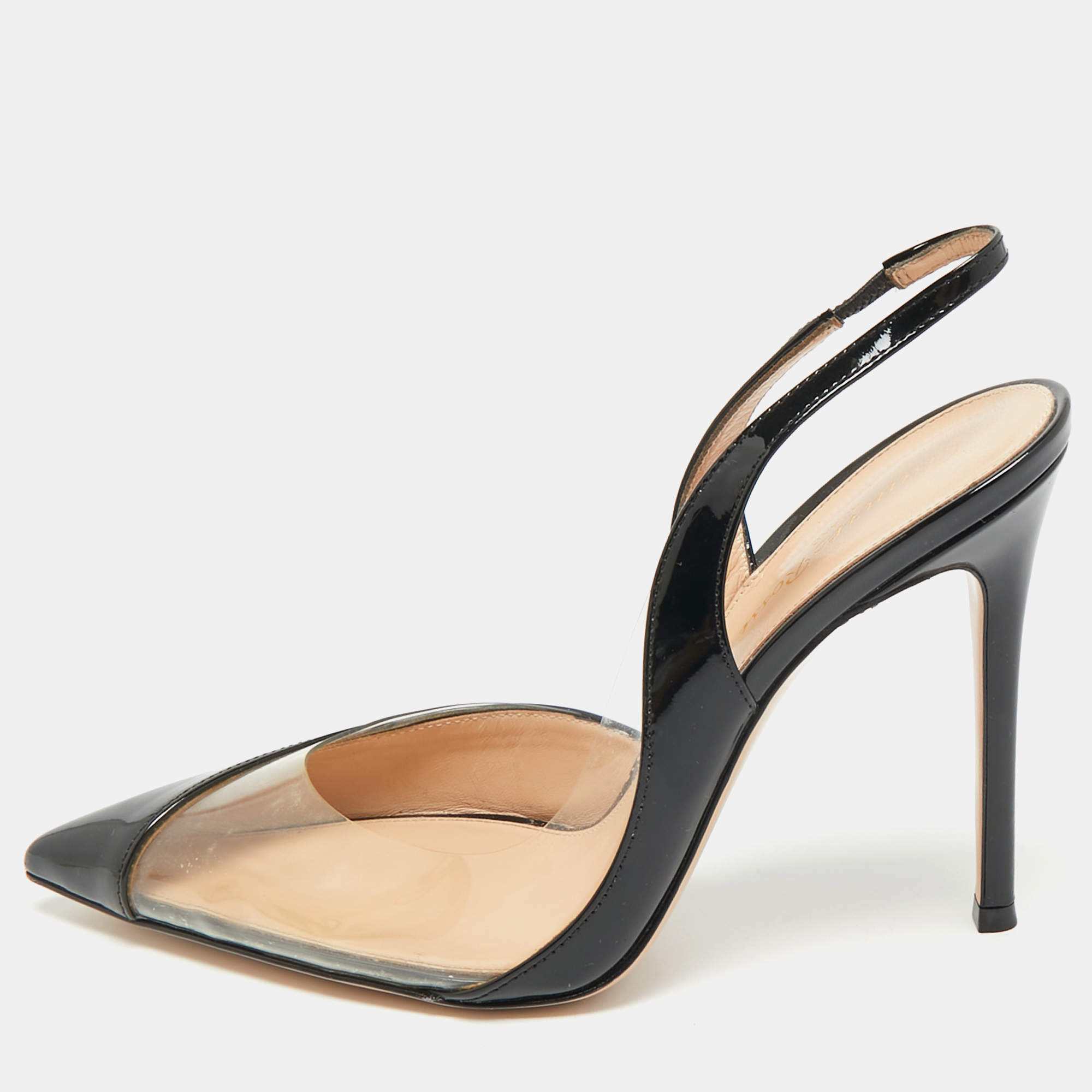 Pre Owned Gianvito Rossi Black Patent Leather and PVC Plexi Slingback Pumps Size 40