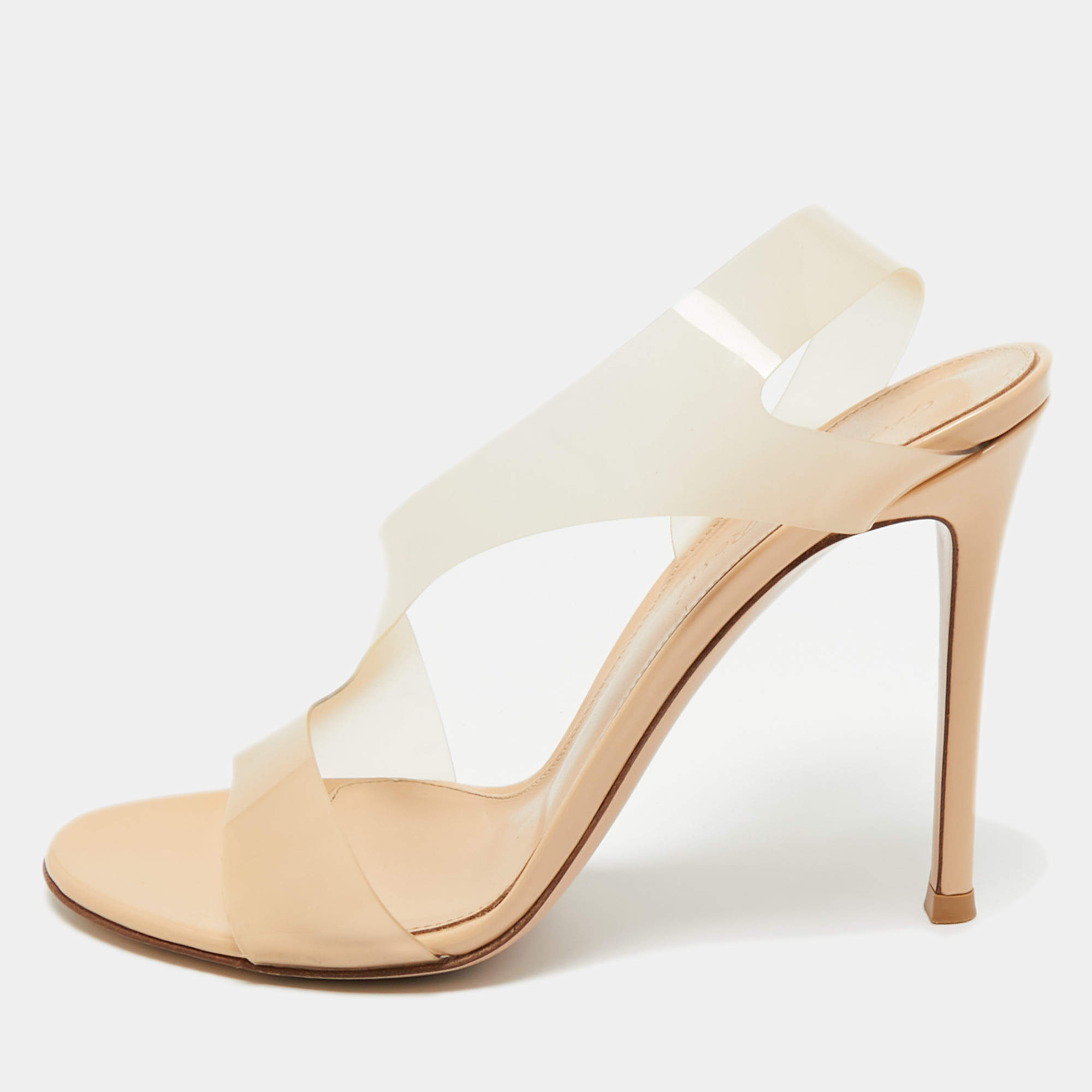 Pre Owned Gianvito Rossi Beige PVC Metropolis Slingback Sandals Size 37.5