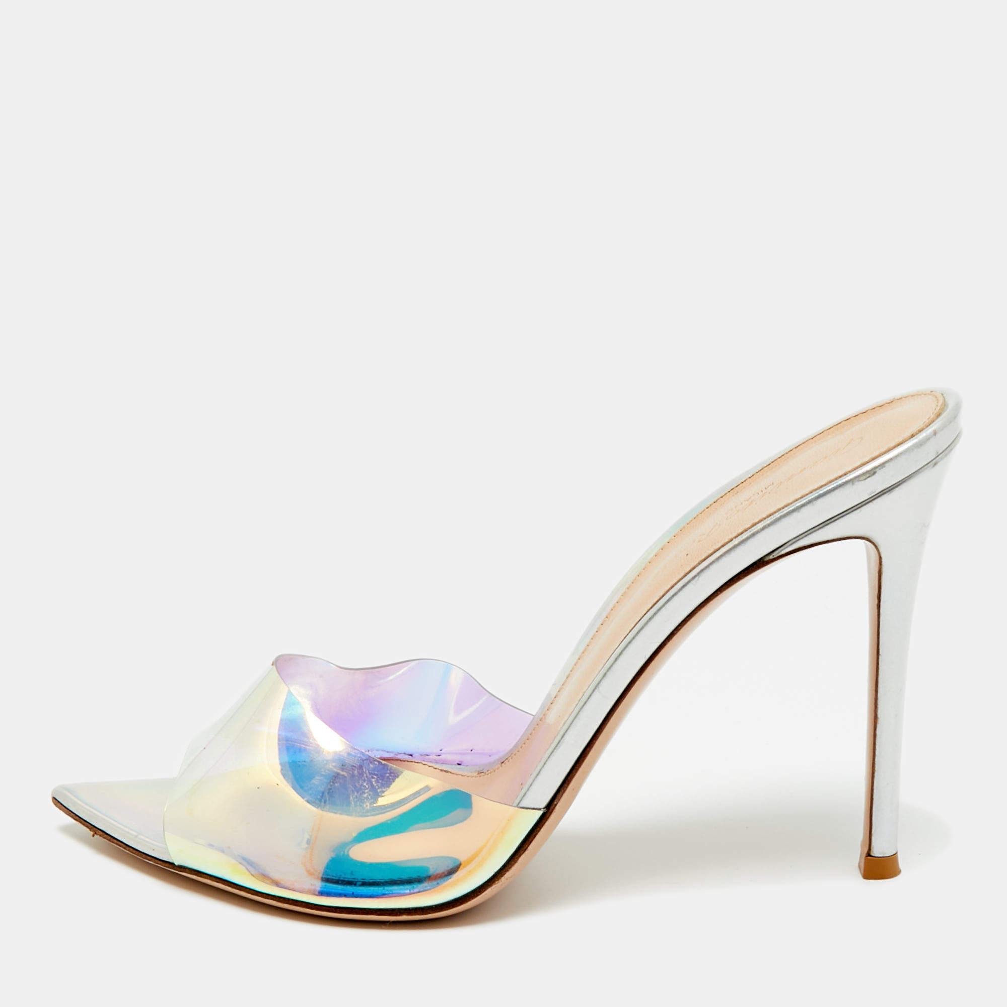 Pre Owned Gianvito Rossi Iridescent PVC Elle Slide Sandals Size 39