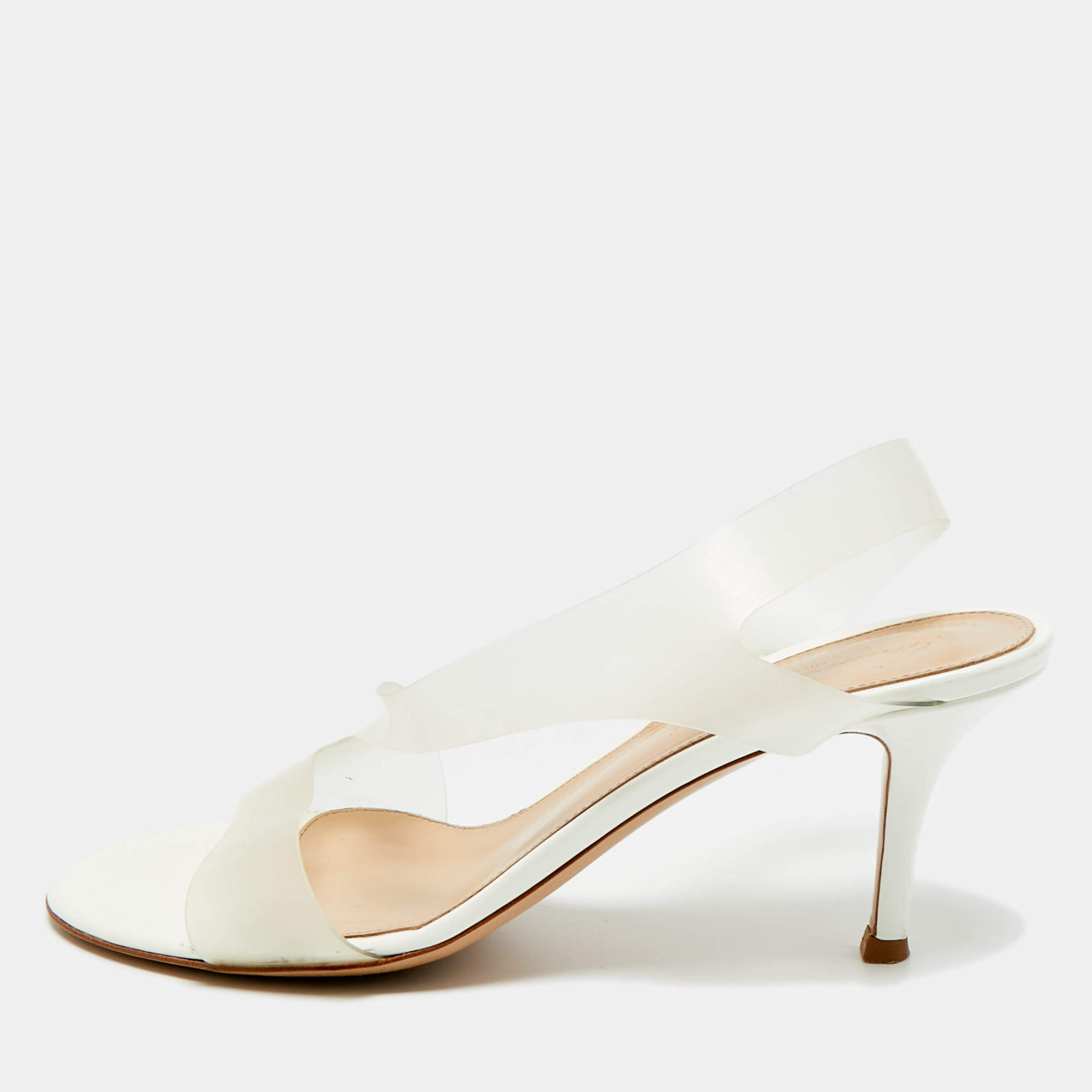 Pre Owned Gianvito Rossi White PVC Metropolis Slingback Sandals Size 37.5