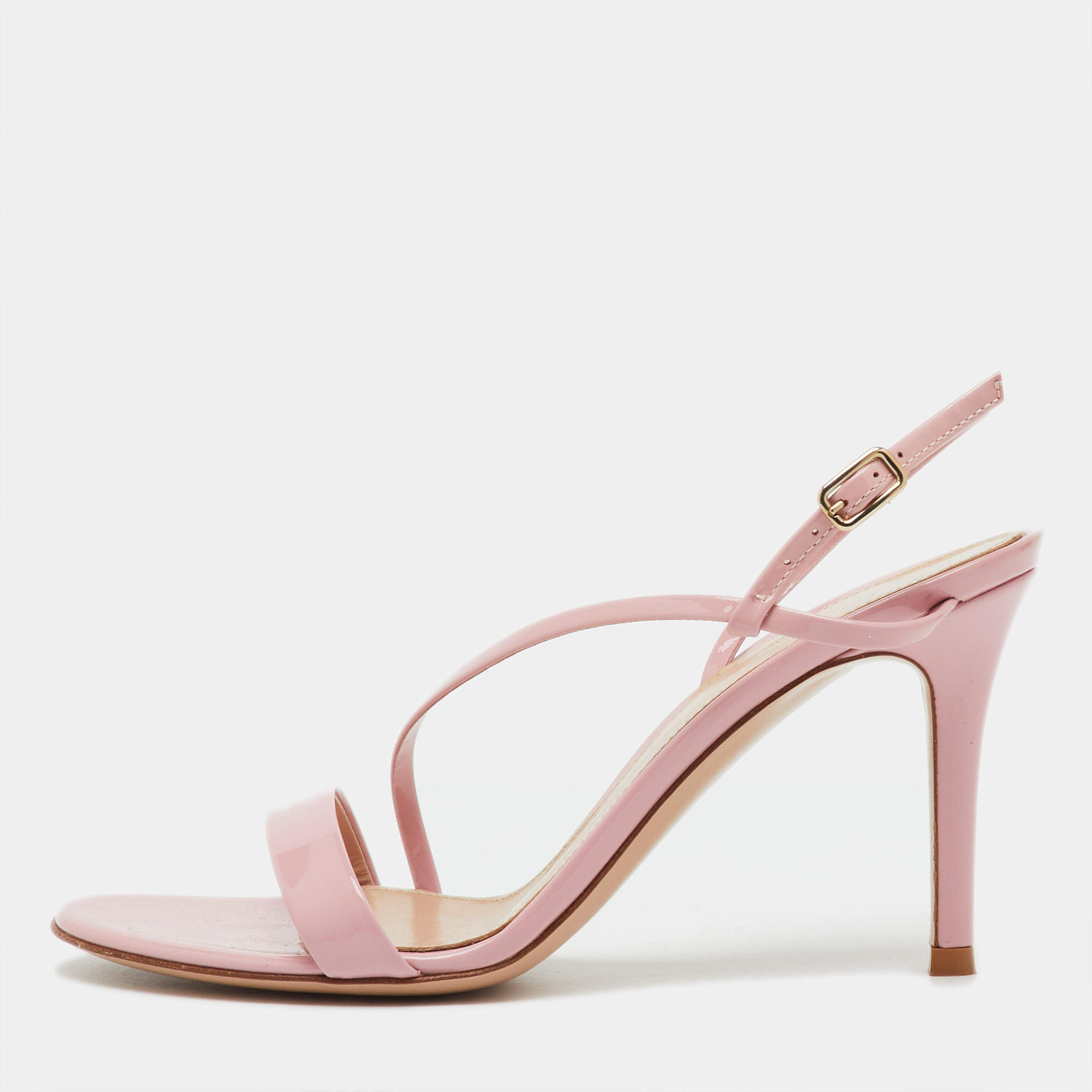 Pre Owned Gianvito Rossi Pink Patent Leather Manhattan Slingback Sandals Size 34