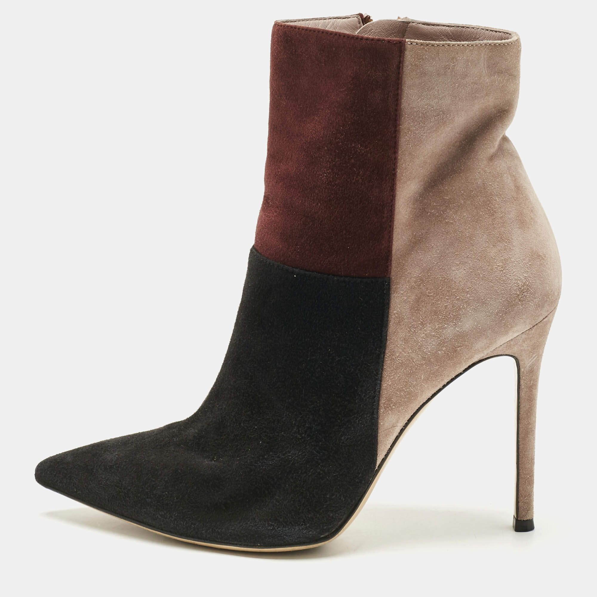 Pre Owned Gianvito Rossi Tricolor Suede Colorblock Zip Ankle Length Boots Size 38