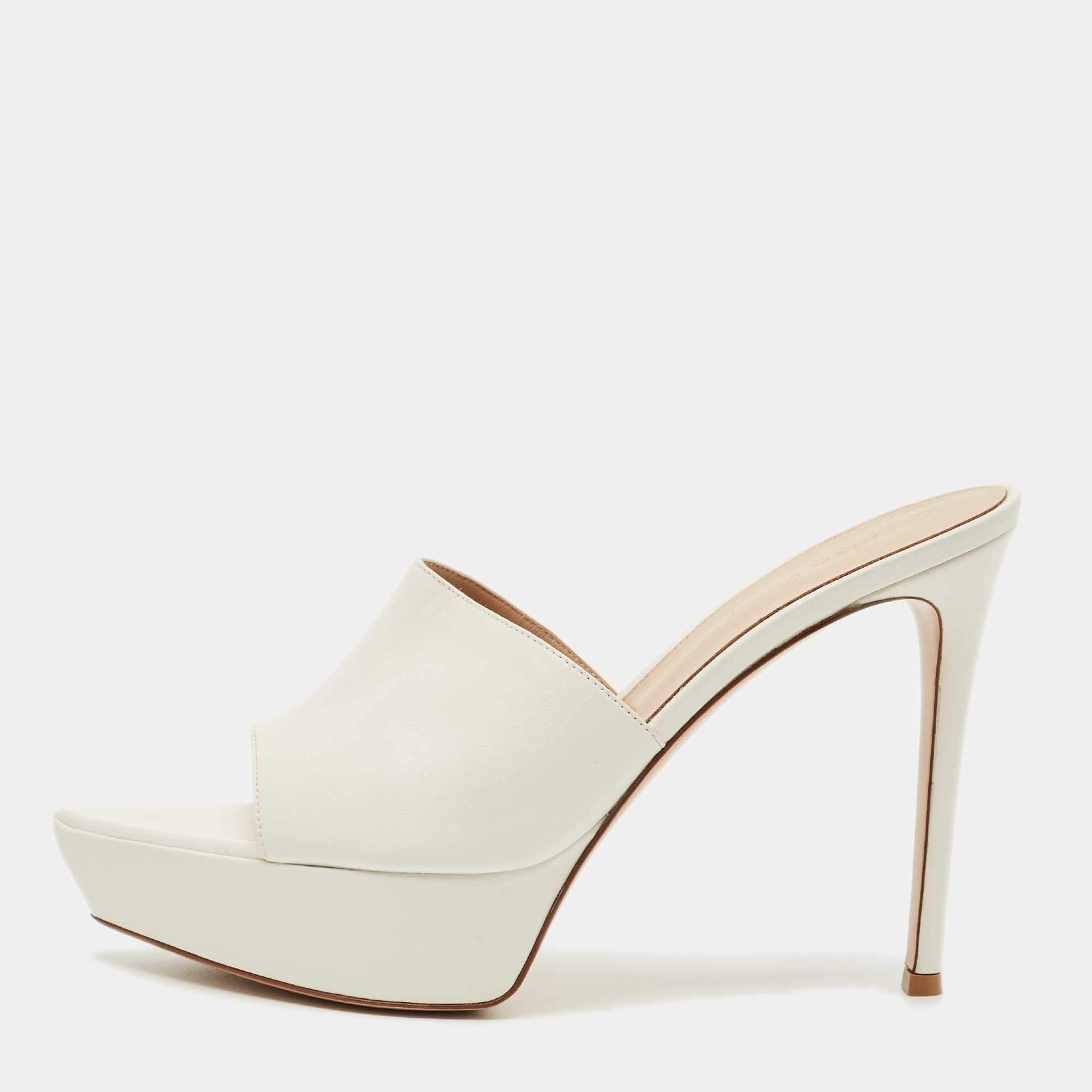 Pre Owned Gianvito Rossi White Leather Betty Platform Sandals Size 40