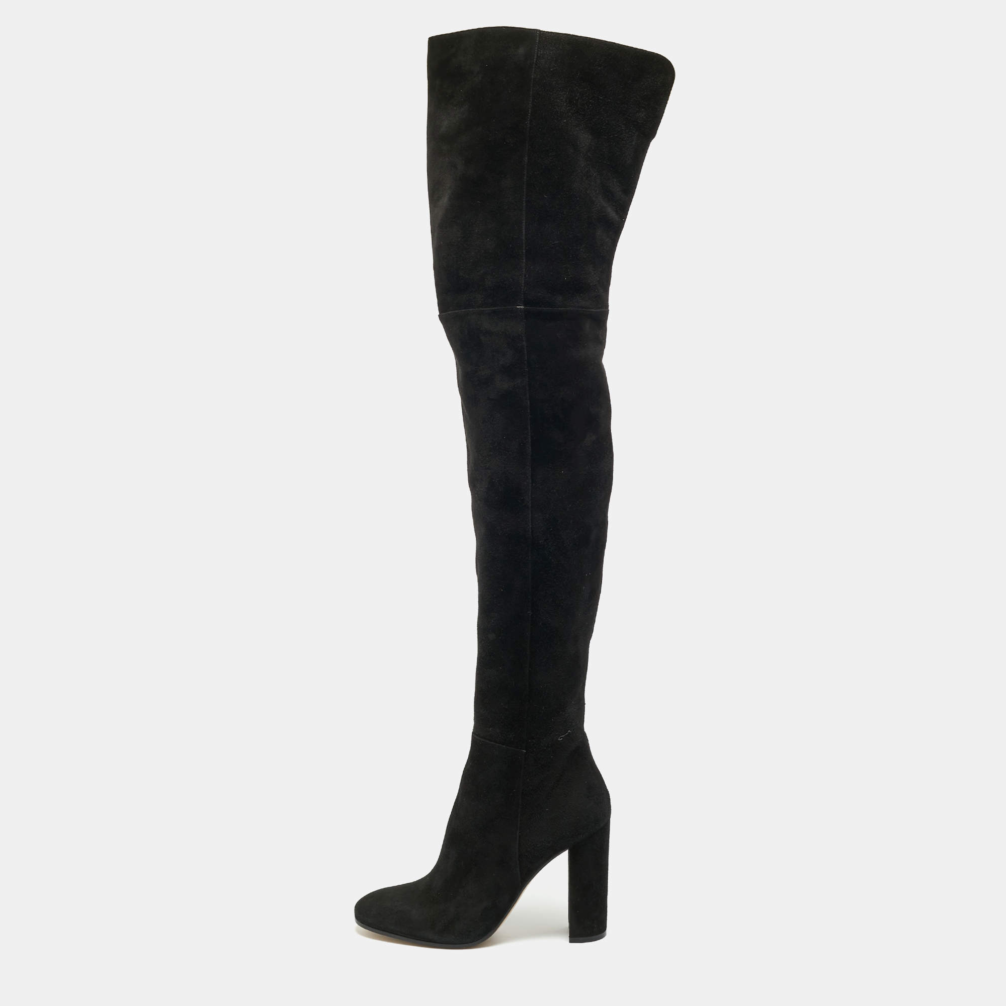 Pre Owned Gianvito Rossi Black Suede Knee Length Boots Size 39