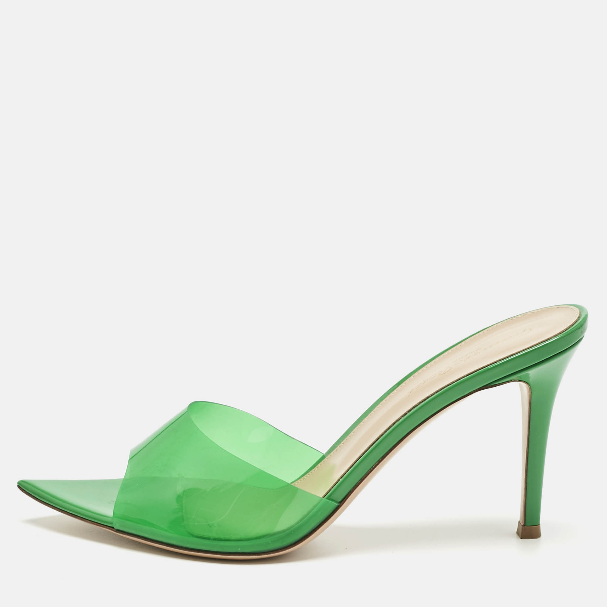 Pre Owned Gianvito Rossi Green PVC Elle Slide Sandals Size 39.5