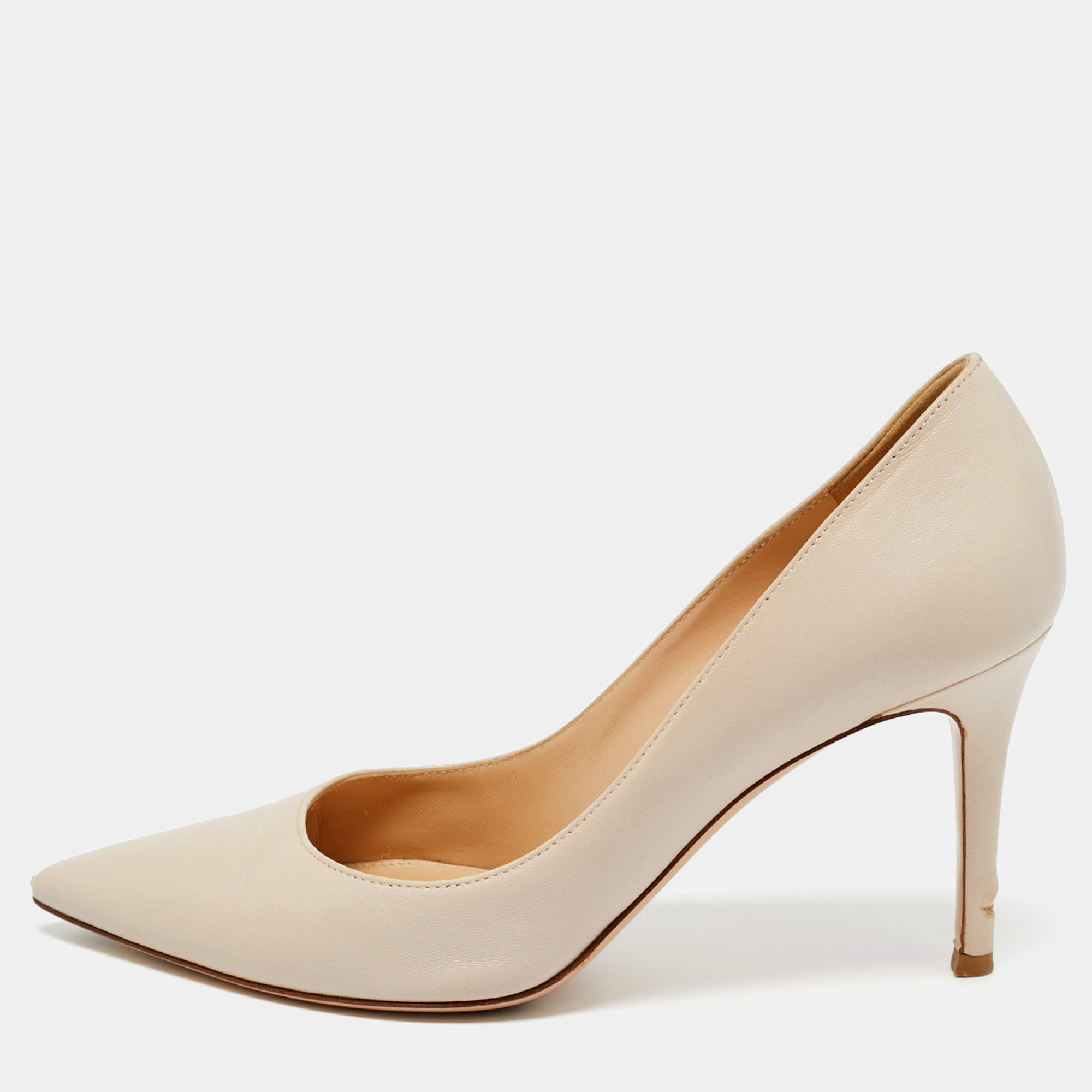 Pre Owned Gianvito Rossi Cream Leather Gianvito 105 Pumps Size 38