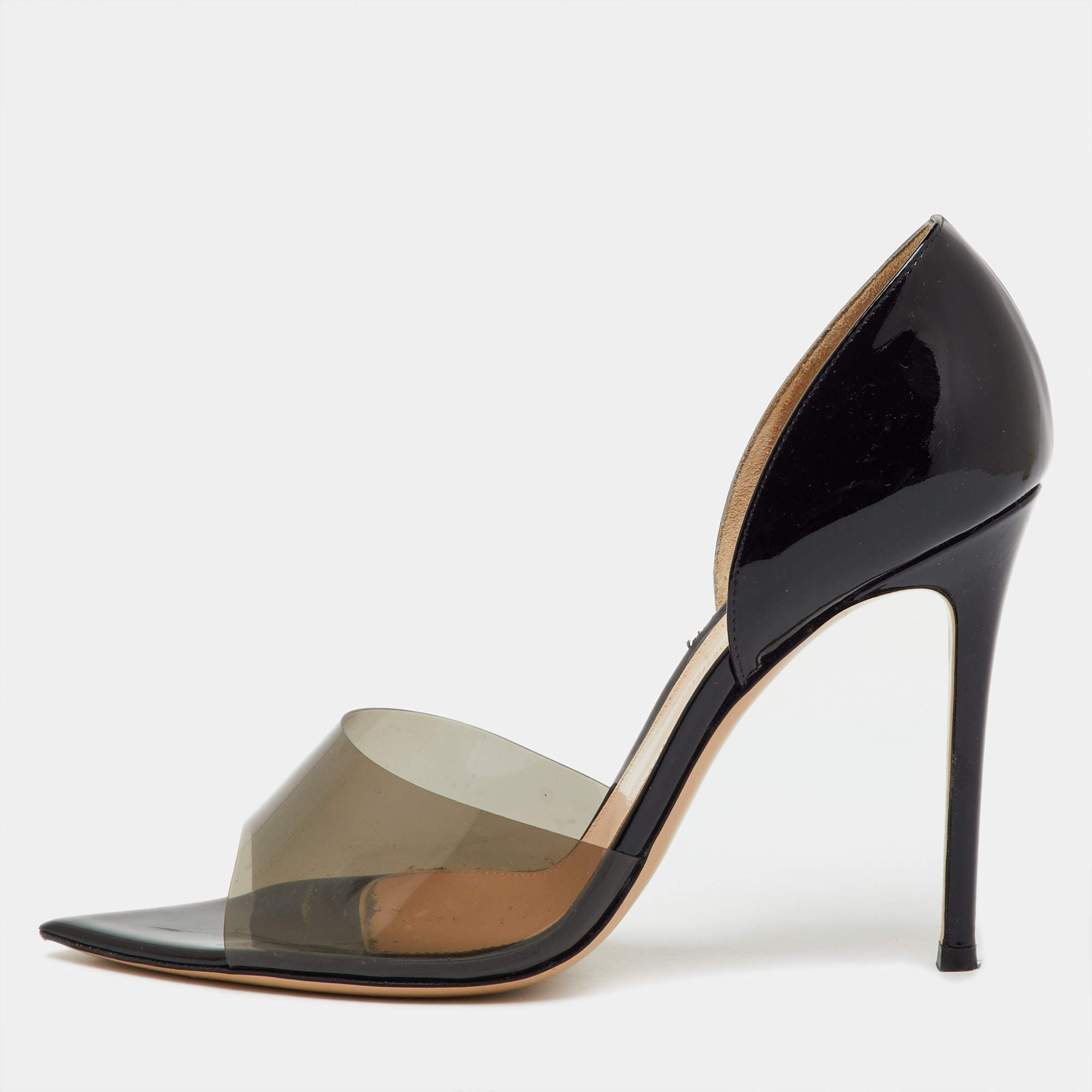 Pre Owned Gianvito Rossi Black Patent Leather and PVC Bree D'orsay Pumps Size 41.5