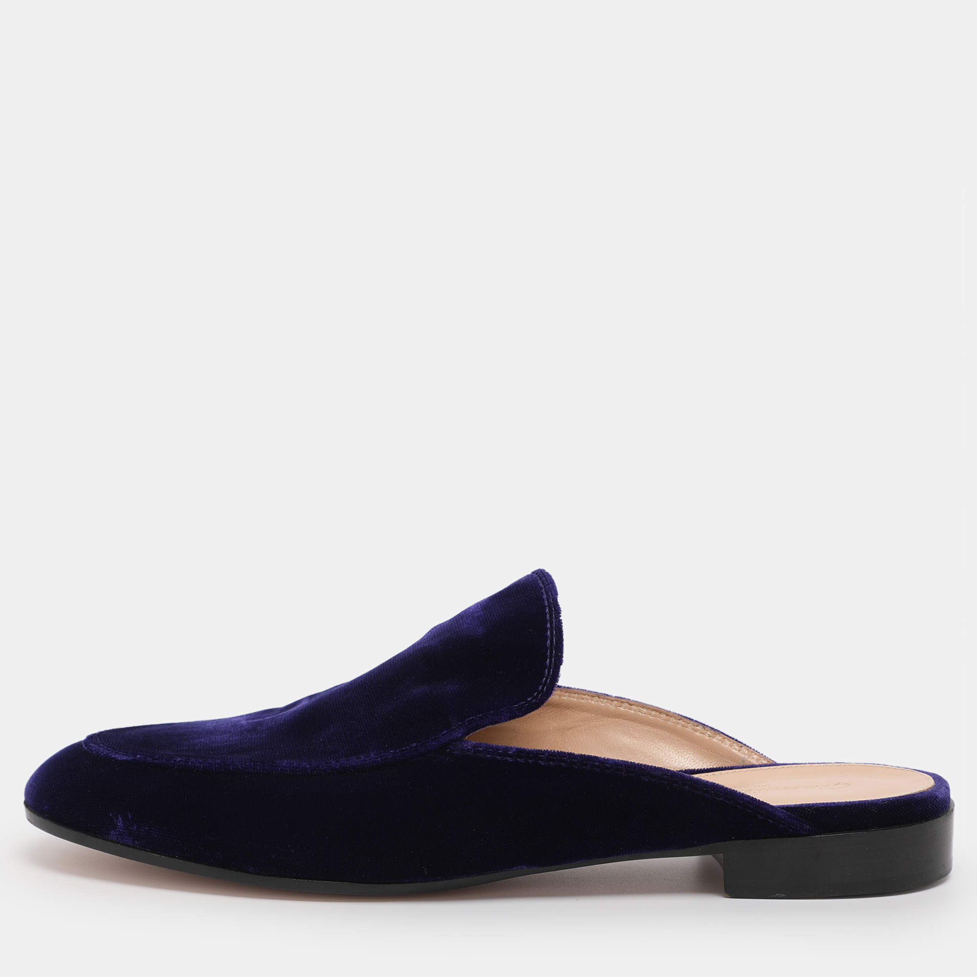 Pre Owned Gianvito Rossi Indigo Velvet Palau Flat Mules Size 38.5 