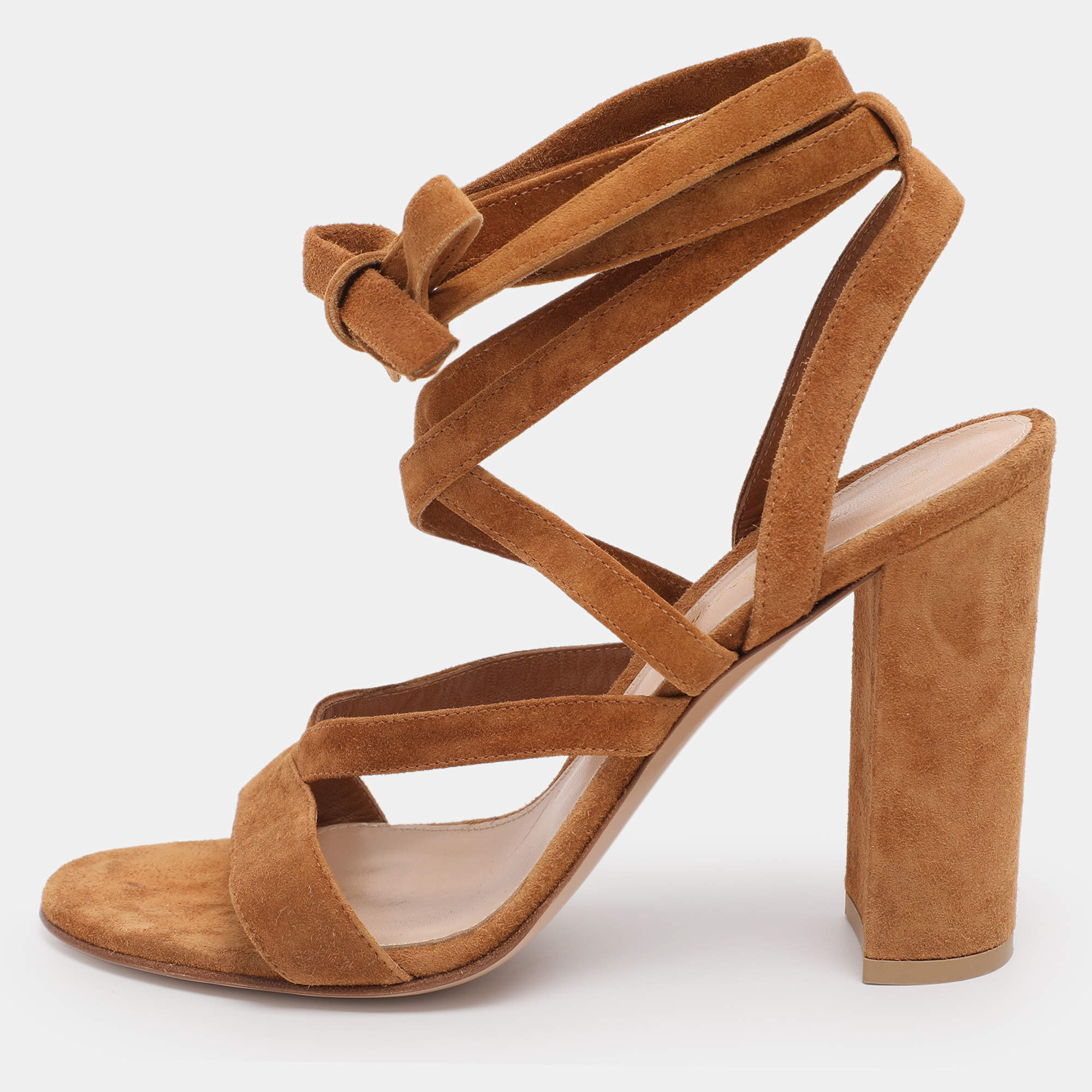 Pre Owned Gianvito Rossi Brown Suede Ankle Strap Strappy Sandals Size 39