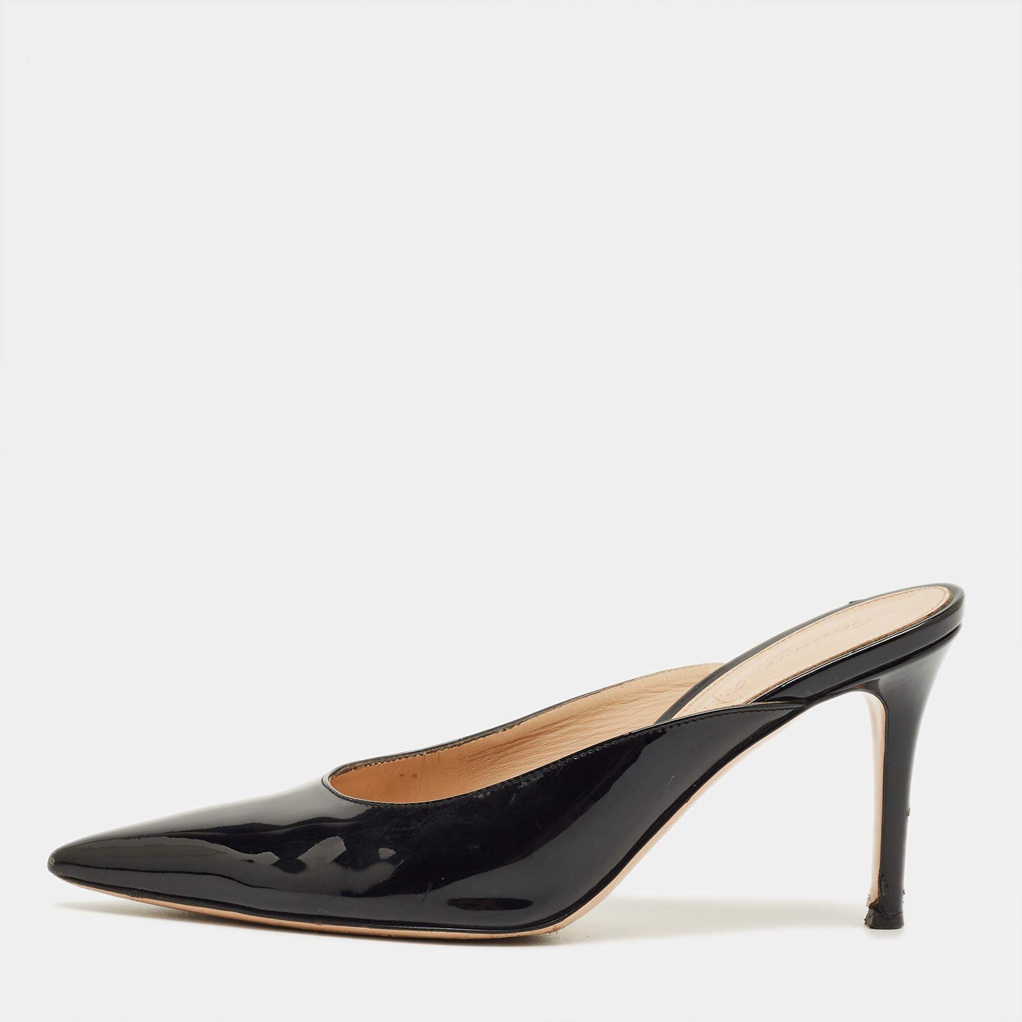 Pre Owned Gianvito Rossi Black Patent Plexi Mules Size 36