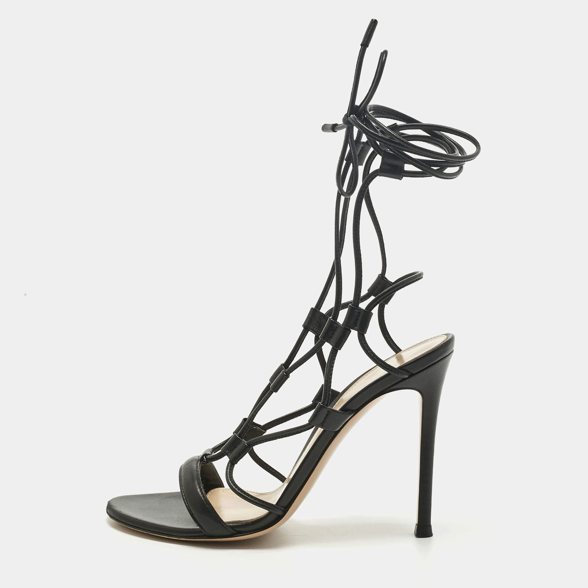 Pre Owned Gianvito Rossi Black Leather Giza Gladiator Flat Sandals Size 36
