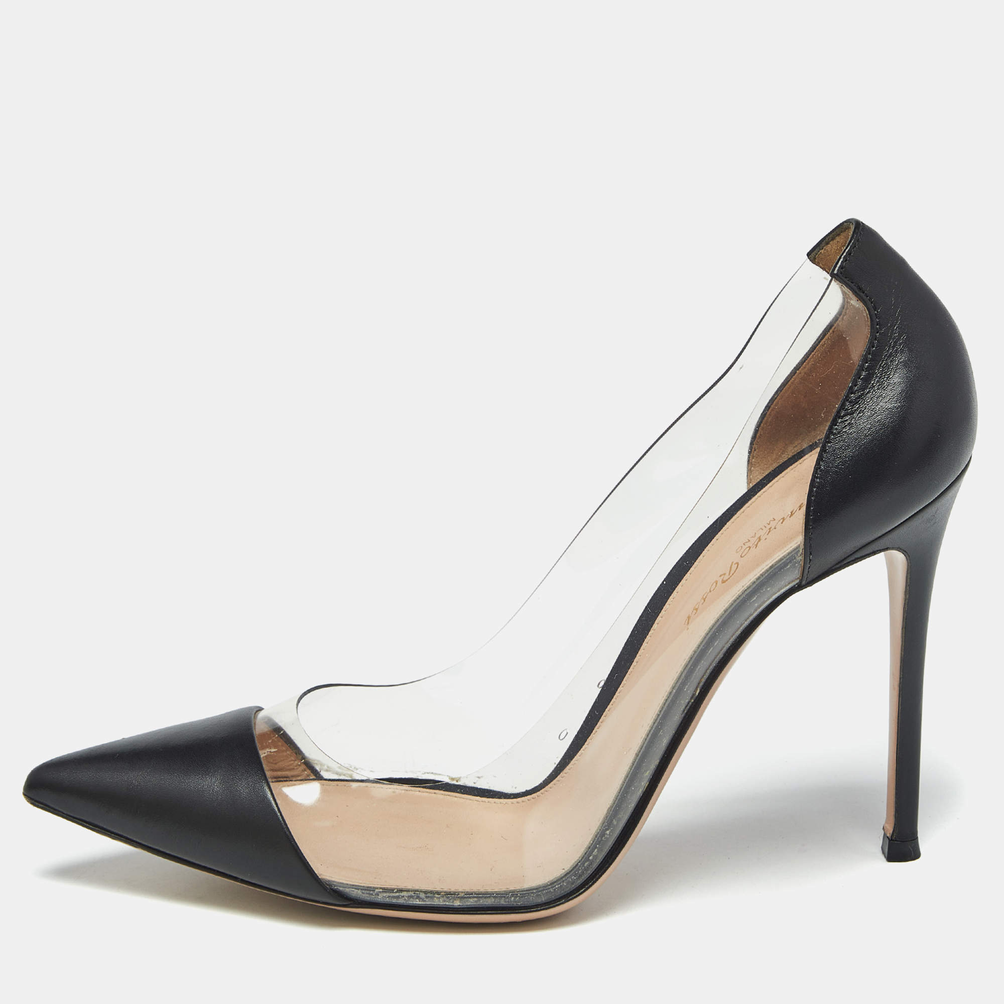 Pre Owned Gianvito Rossi Black Leather and PVC Plexi Pumps Size 40.5