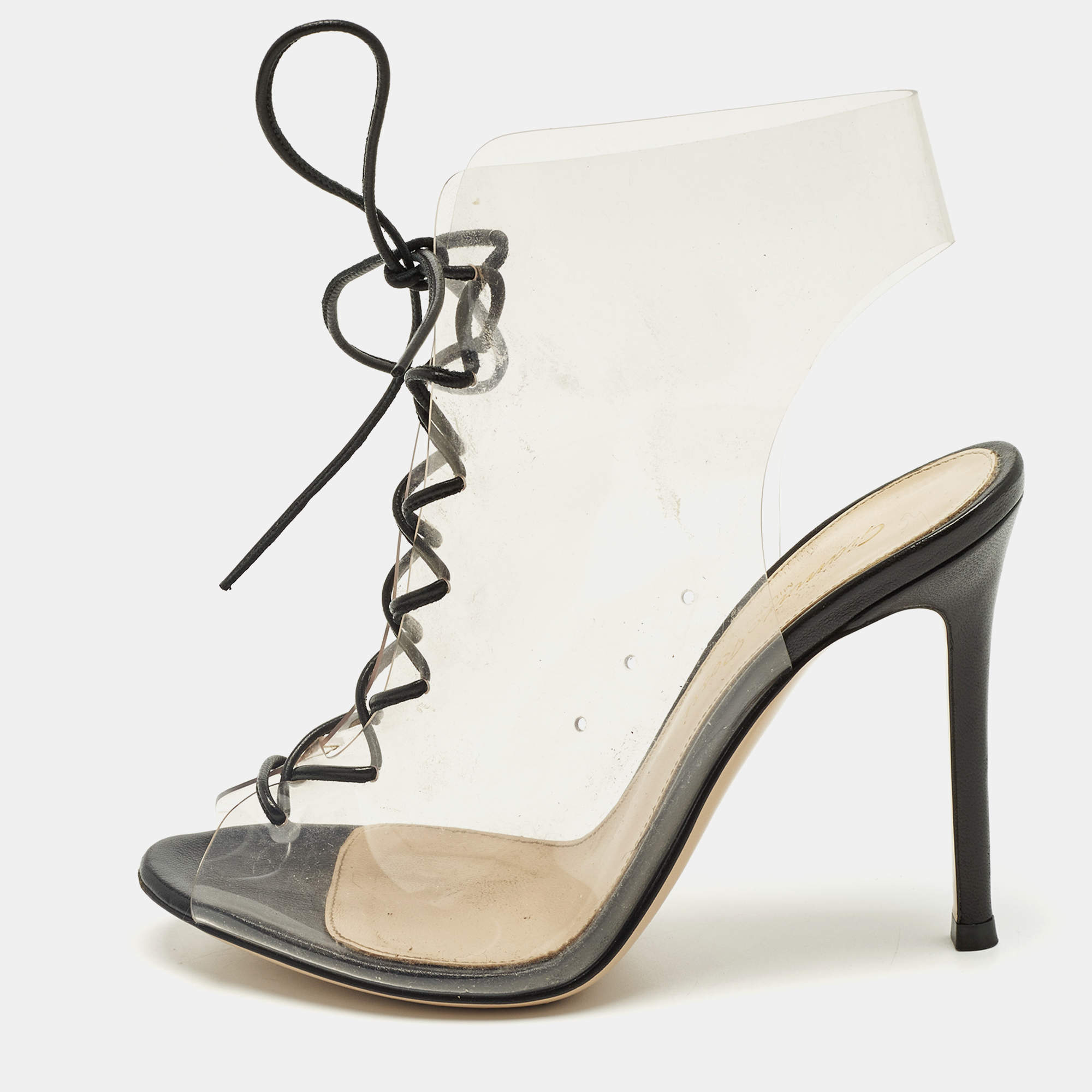 Pre Owned Gianvito Rossi Helmut Size 35.5 Transparent PVC Cut-out Ankle Length Boots