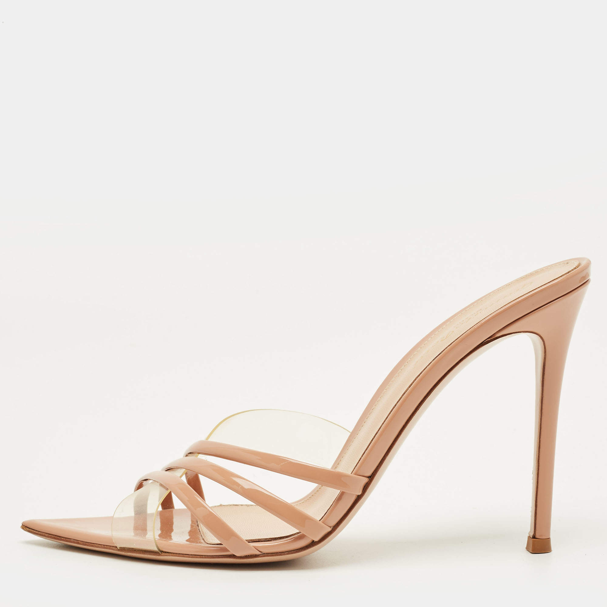 Pre Owned Gianvito Rossi Elle Size 39 Beige Patent Leather and PVC Slide Sandals