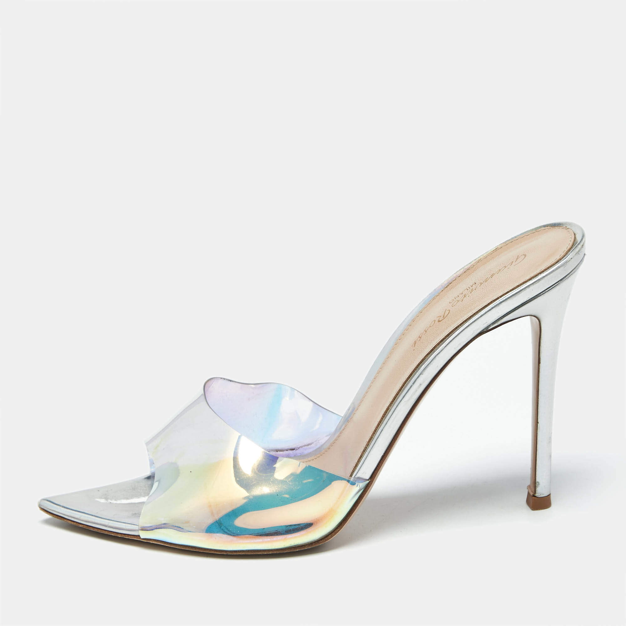 Pre Owned Gianvito Rossi Elle Size 39 Iridescent PVC Slide Sandals