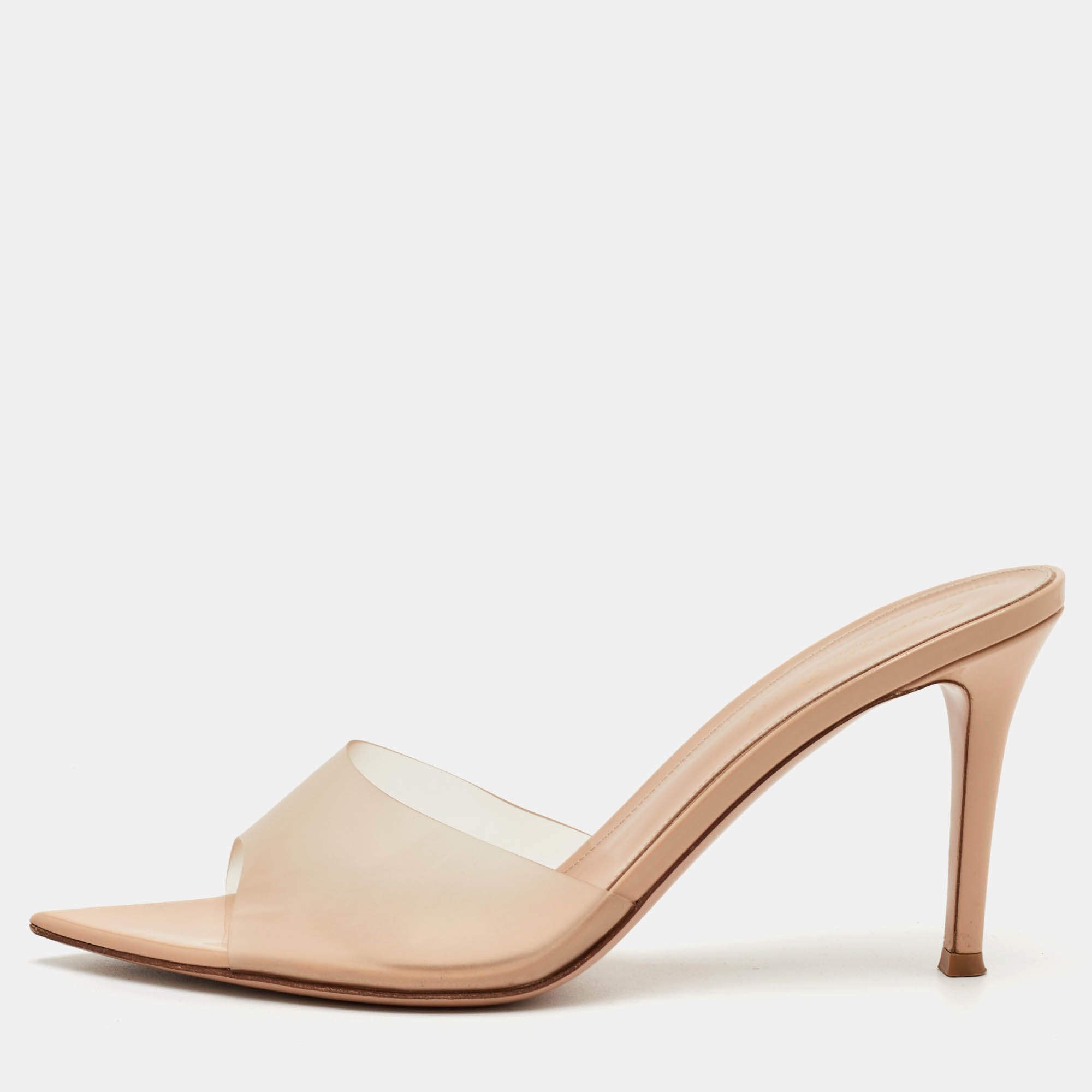 Pre Owned Gianvito Rossi Elle Size 39.5 Beige PVC Slide Sandals