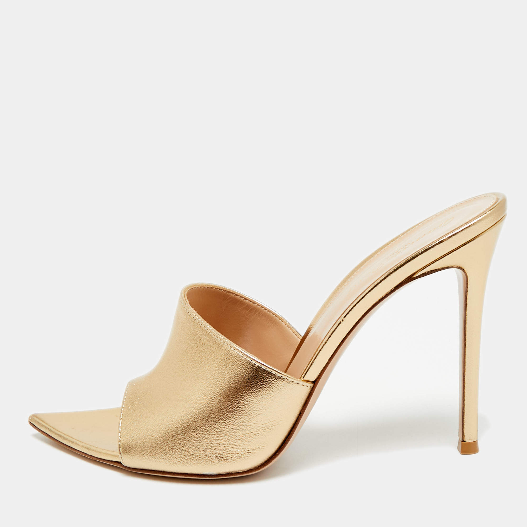 Pre Owned Gianvito Rossi Elle Size 40.5 Metallic Leather Slide Sandals