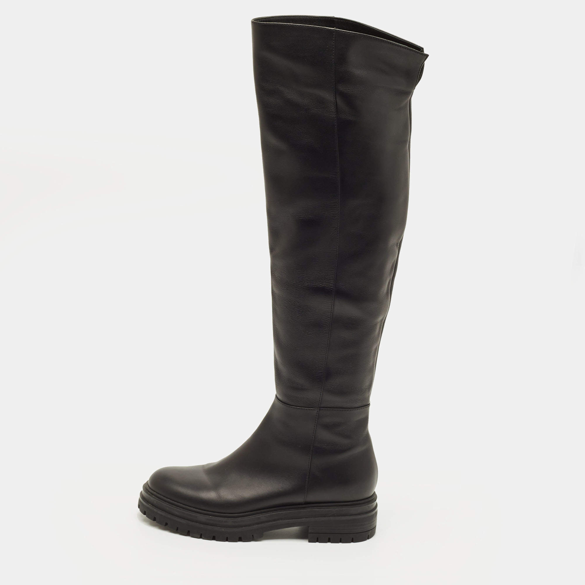 مملوكة مسبقًا Gianvito Rossi Moka Size 37.5 Black Leather Knee Length Boots
