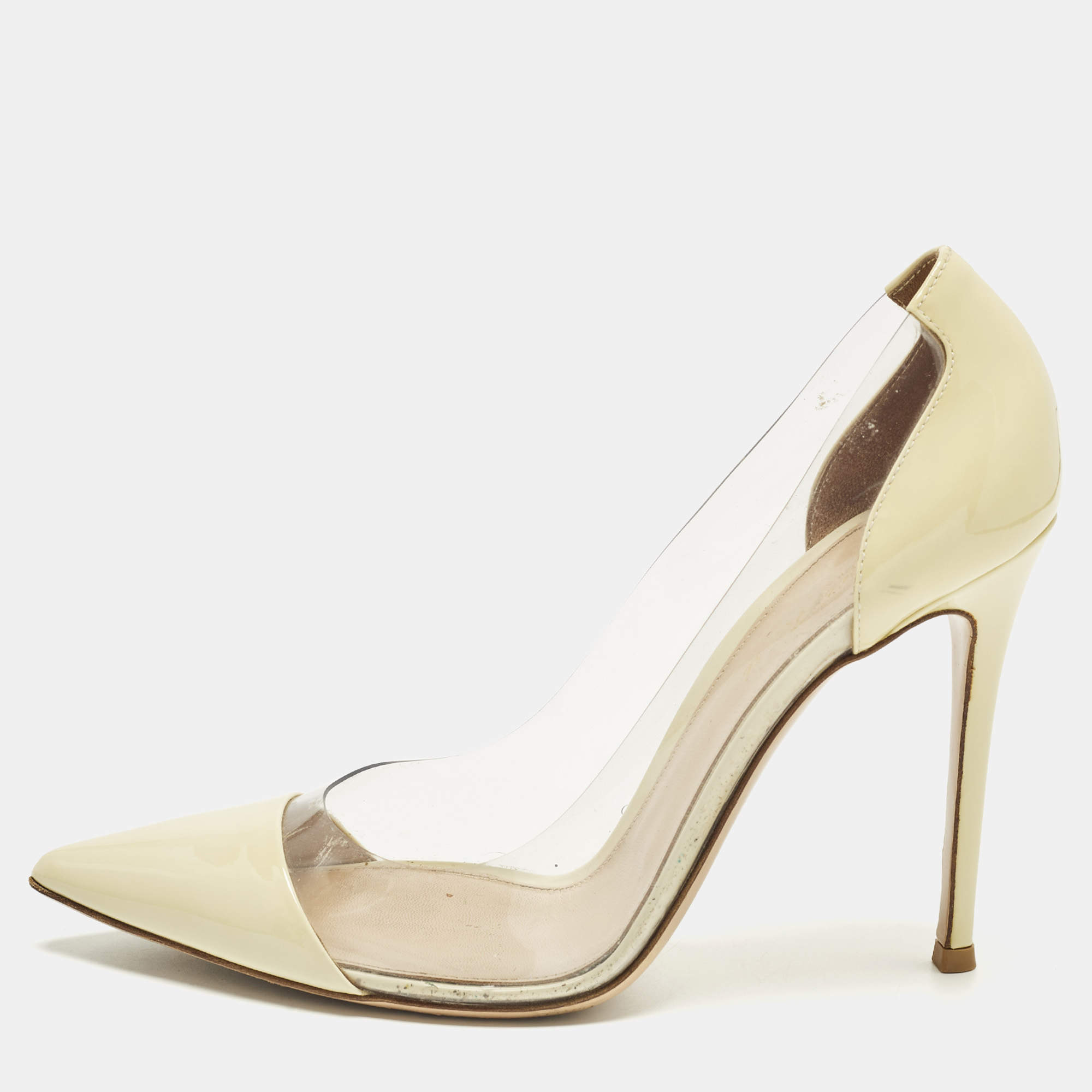 Pre Owned Gianvito Rossi Plexi Size 40 Light Yellow/Transparent Patent Leather and PVC Pumps