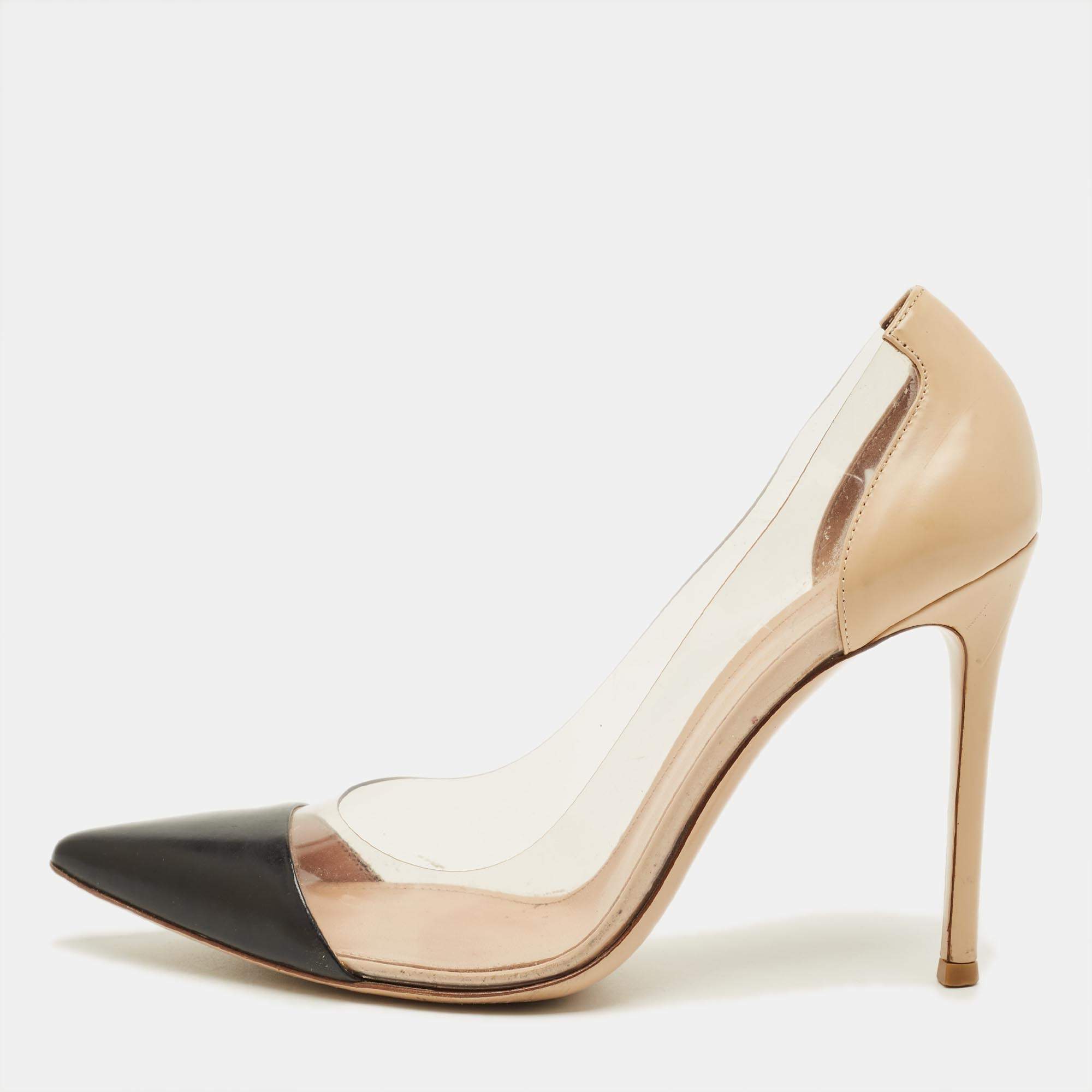 Pre Owned Gianvito Rossi Plexi Size 38.5 Tricolor Leather and PVC Pumps