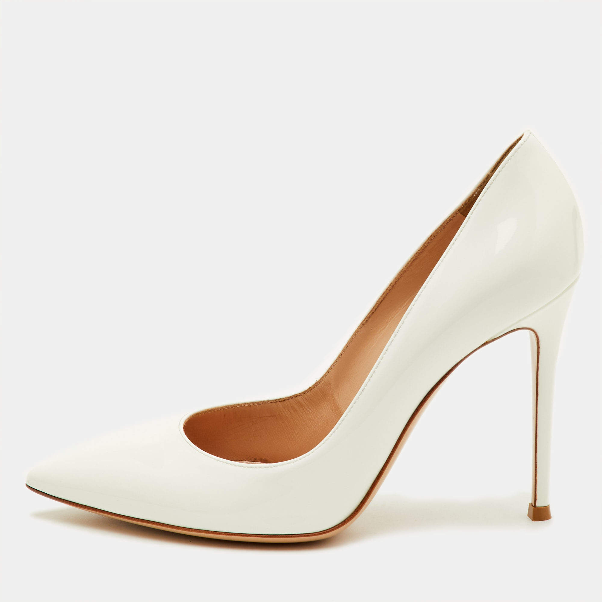 Pre Owned Gianvito Rossi Gianvito 105 Size 39.5 White Patent Leather Pointed Toe Pumps