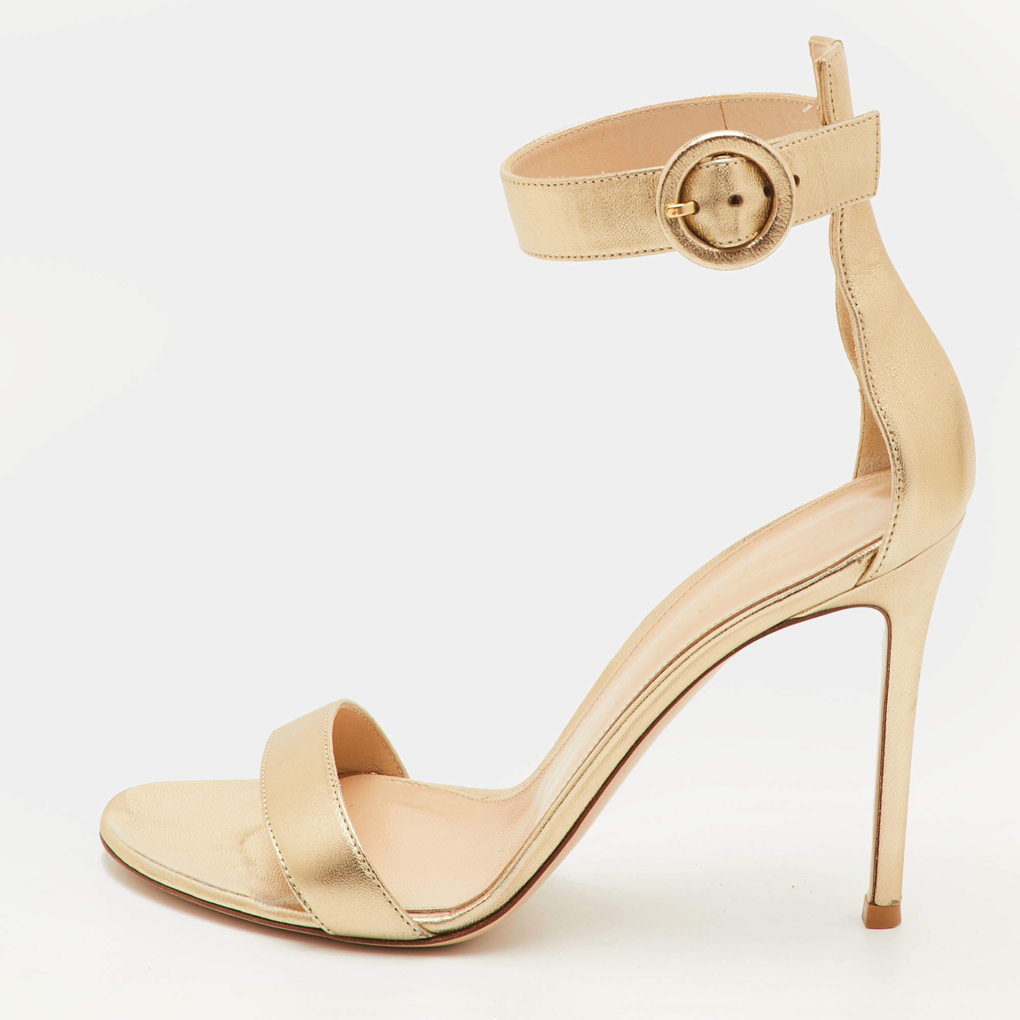 Pre Owned Gianvito Rossi Portofino Size 39.5 Gold Metallic Leather Ankle Strap Sandals