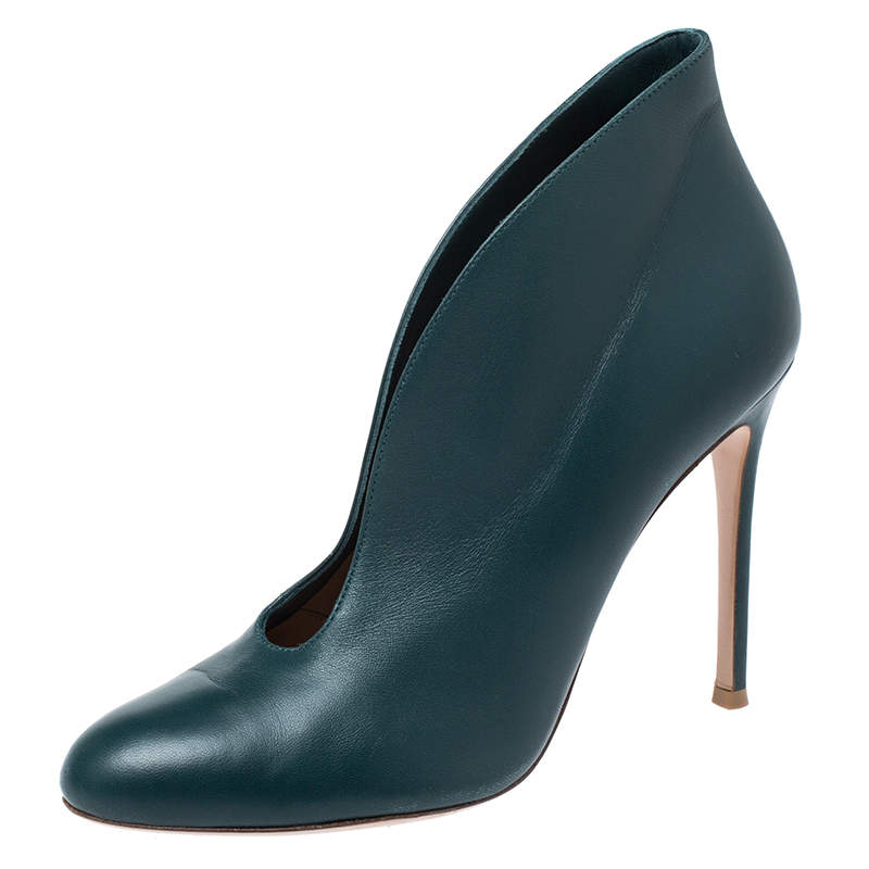 Pre Owned Gianvito Rossi Green Leather Vamp Round Toe Booties Size 39
