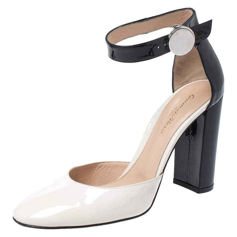 Pre Owned Gianvito Rossi Monochrome Patent Leather Ankle Strap Sandals Size 40.5