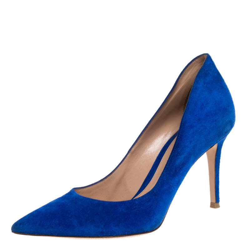 Gianvito Rossi Blue Suede Pointed Toe Pumps Size 39