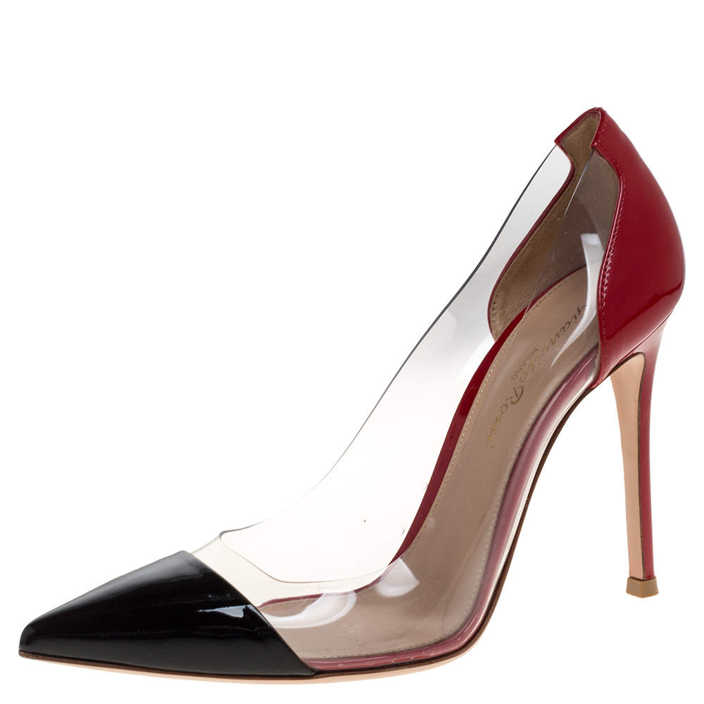 Gianvito Rossi Red/Black Patent Leather and PVC Plexi Pointed Toe Pumps ...