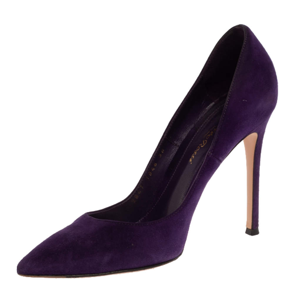 Pre Owned Gianvito Rossi Purple Suede Pointed Toe Pumps Size 38