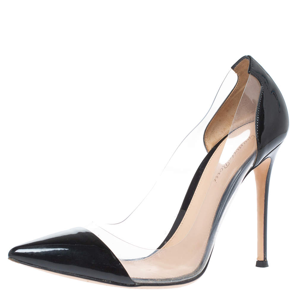 Pre Owned Gianvito Rossi Black Patent Leather And PVC Plexi Pointed Toe Pumps Size 41