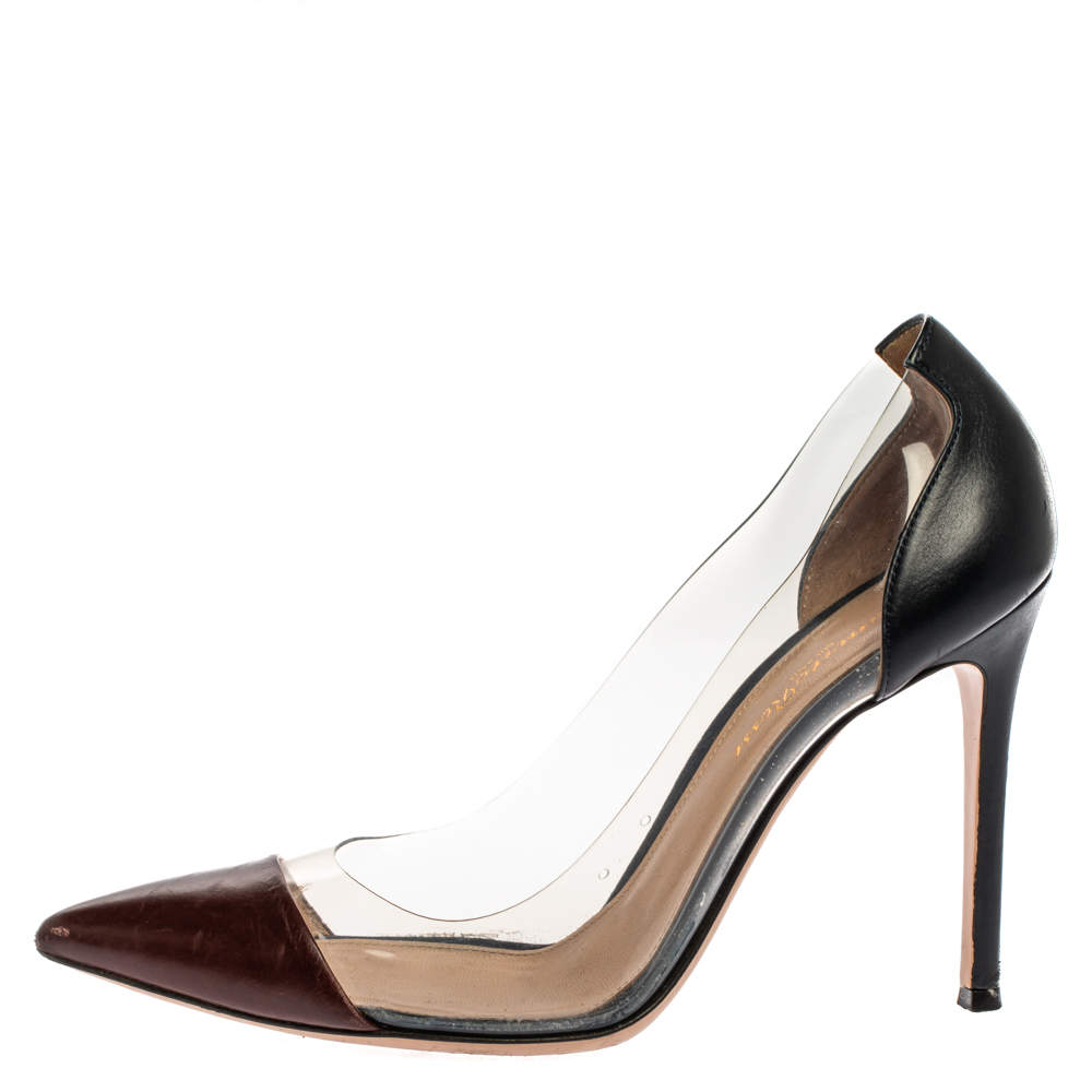 Gianvito Rossi Burgundy/Blue Leather And PVC Plexi Pointed Toe