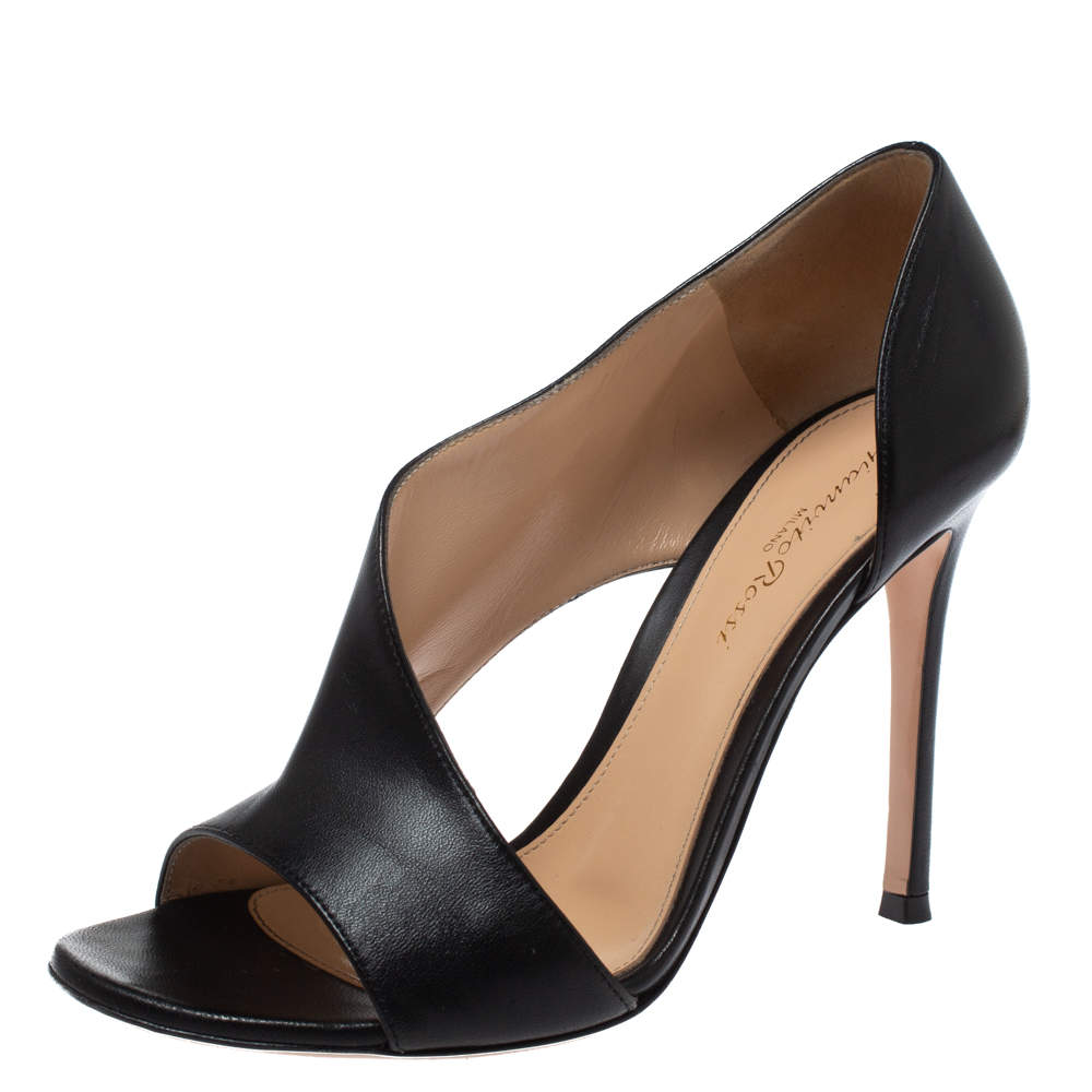 Pre Owned Gianvito Rossi Black Leather Open Side D'orsay Sandals Size 37