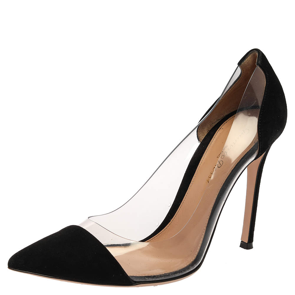 Pre Owned Gianvito Rossi Black Suede And PVC Plexi Pumps Size 38